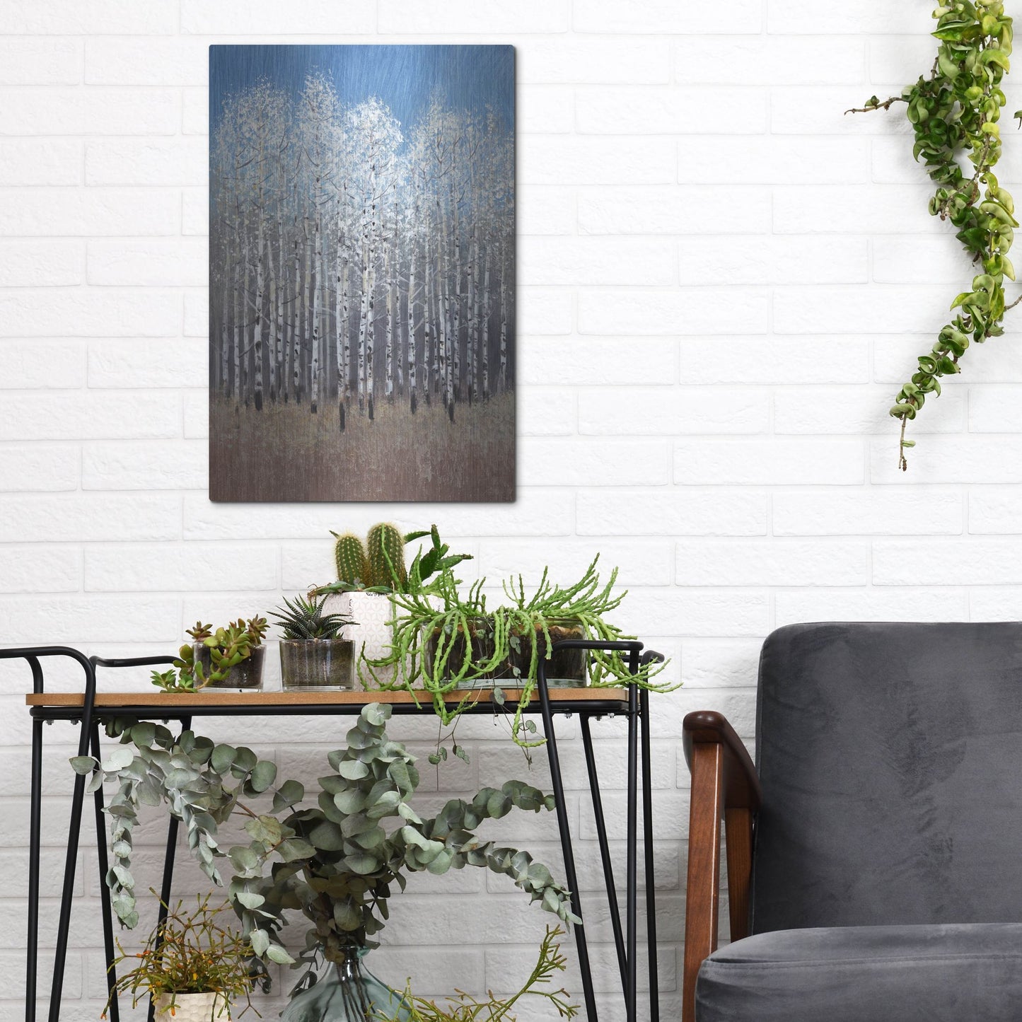 Luxe Metal Art 'Cobalt Birches I' by Tim O'Toole, Metal Wall Art,12x16