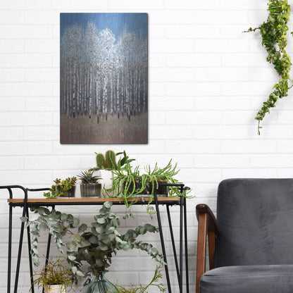 Luxe Metal Art 'Cobalt Birches I' by Tim O'Toole, Metal Wall Art,12x16