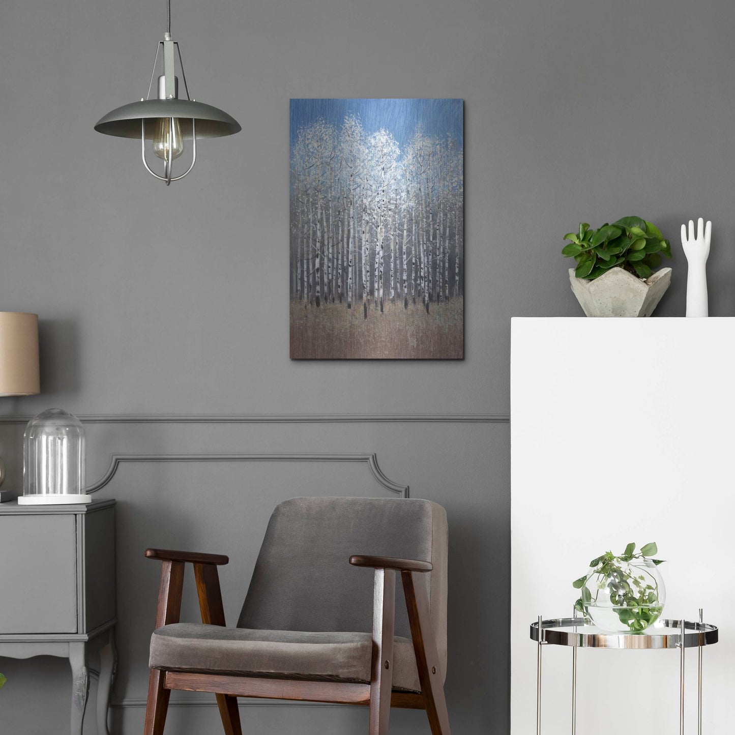 Luxe Metal Art 'Cobalt Birches I' by Tim O'Toole, Metal Wall Art,16x24