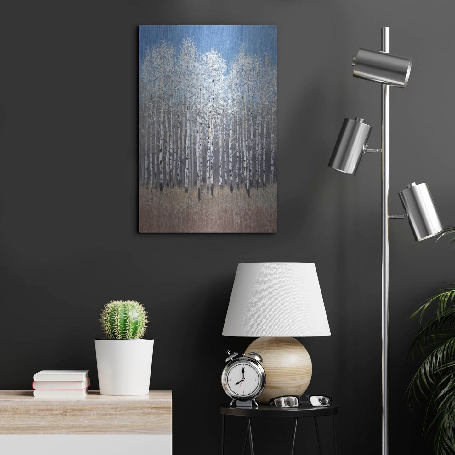 Luxe Metal Art 'Cobalt Birches I' by Tim O'Toole, Metal Wall Art,16x24