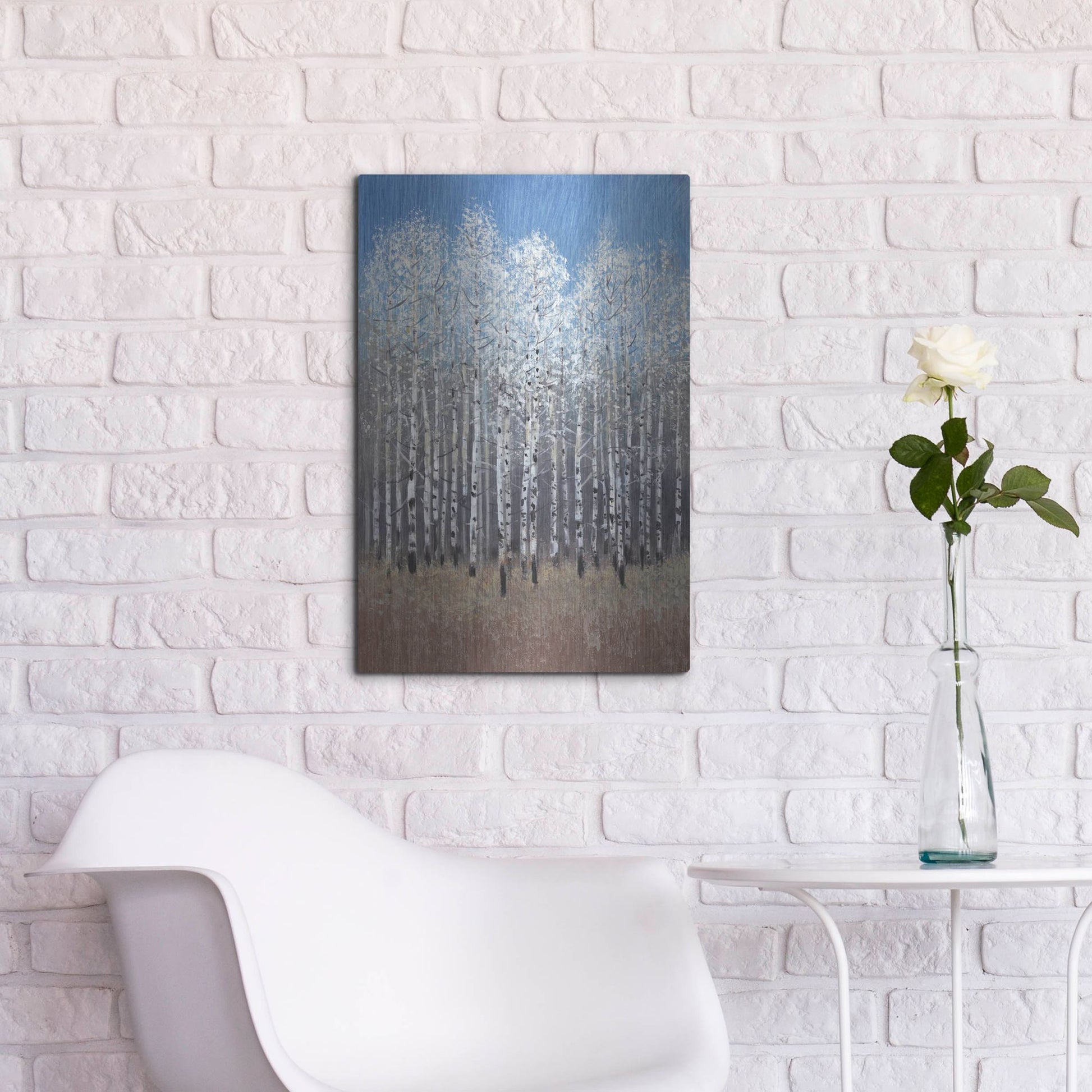 Luxe Metal Art 'Cobalt Birches I' by Tim O'Toole, Metal Wall Art,16x24