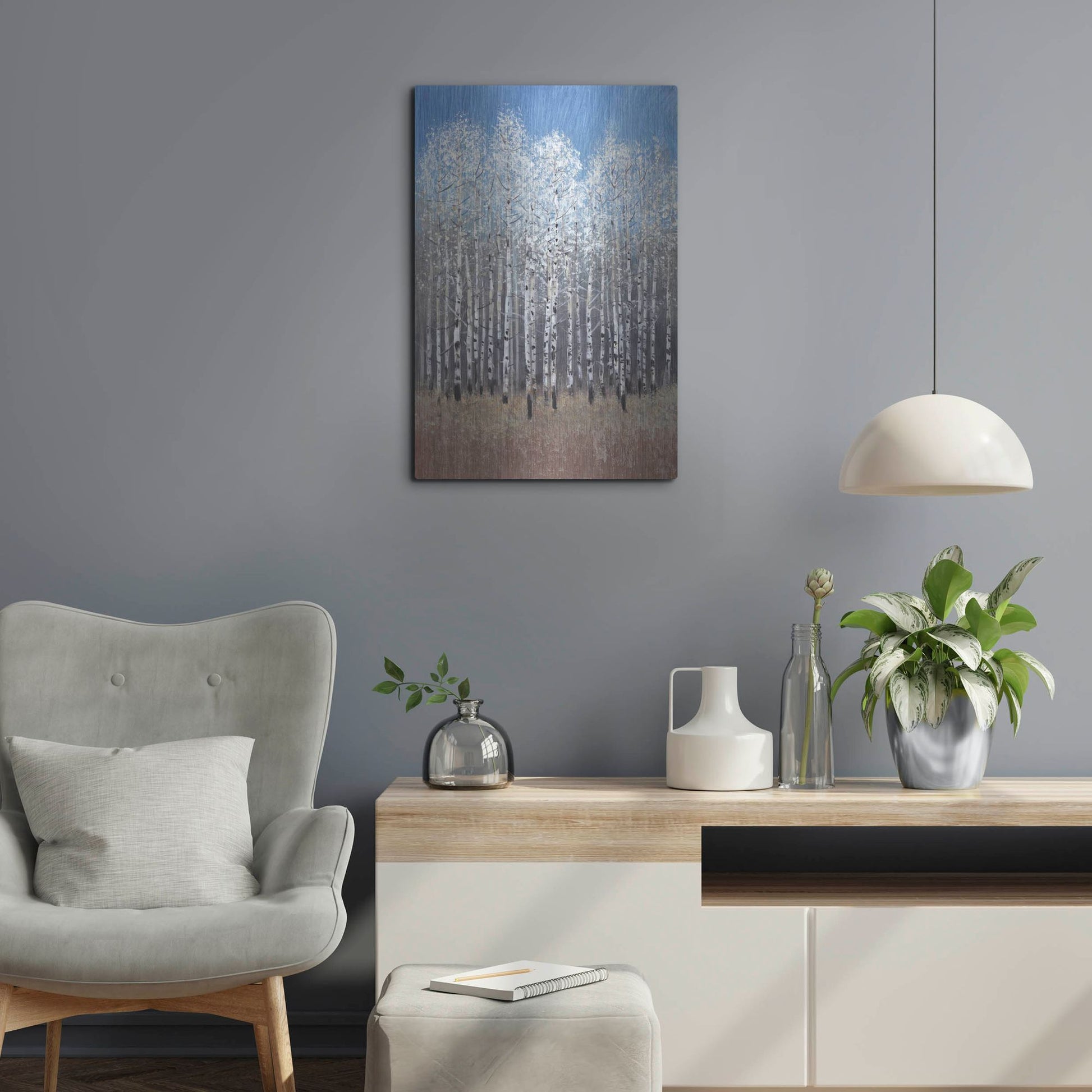Luxe Metal Art 'Cobalt Birches I' by Tim O'Toole, Metal Wall Art,16x24