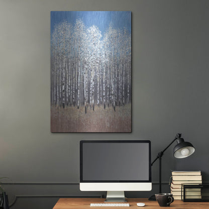 Luxe Metal Art 'Cobalt Birches I' by Tim O'Toole, Metal Wall Art,24x36