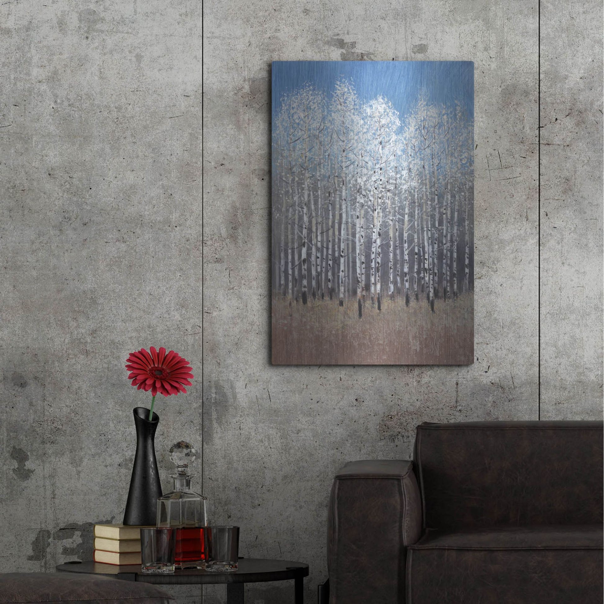 Luxe Metal Art 'Cobalt Birches I' by Tim O'Toole, Metal Wall Art,24x36