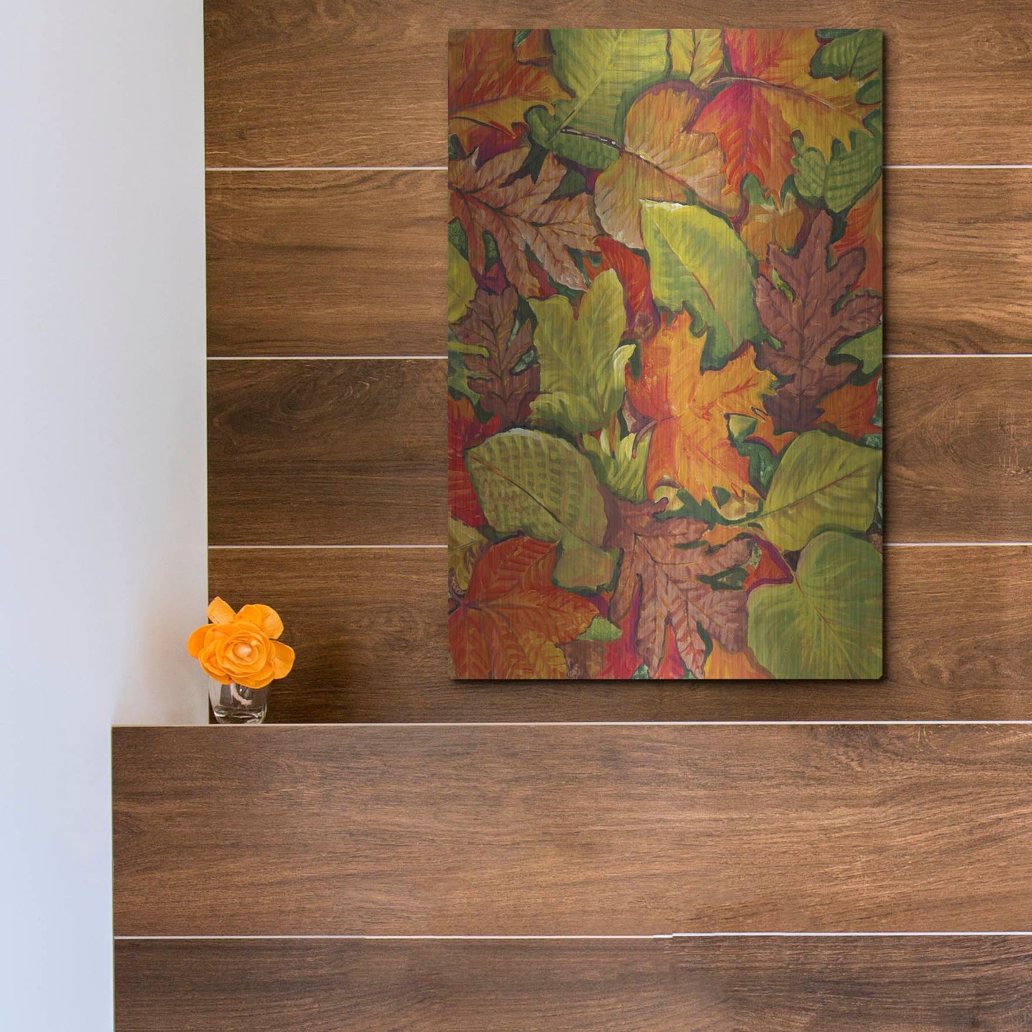 Luxe Metal Art 'Fallen Leaves I' by Tim O'Toole, Metal Wall Art,12x16