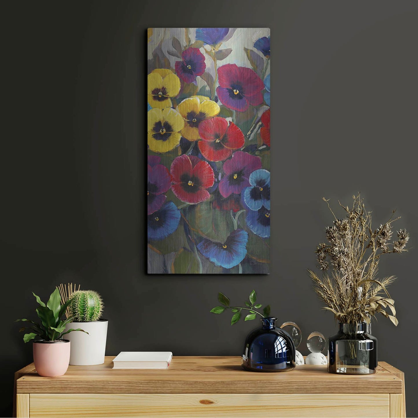 Luxe Metal Art 'Pansy Panel II' by Tim O'Toole, Metal Wall Art,12x24