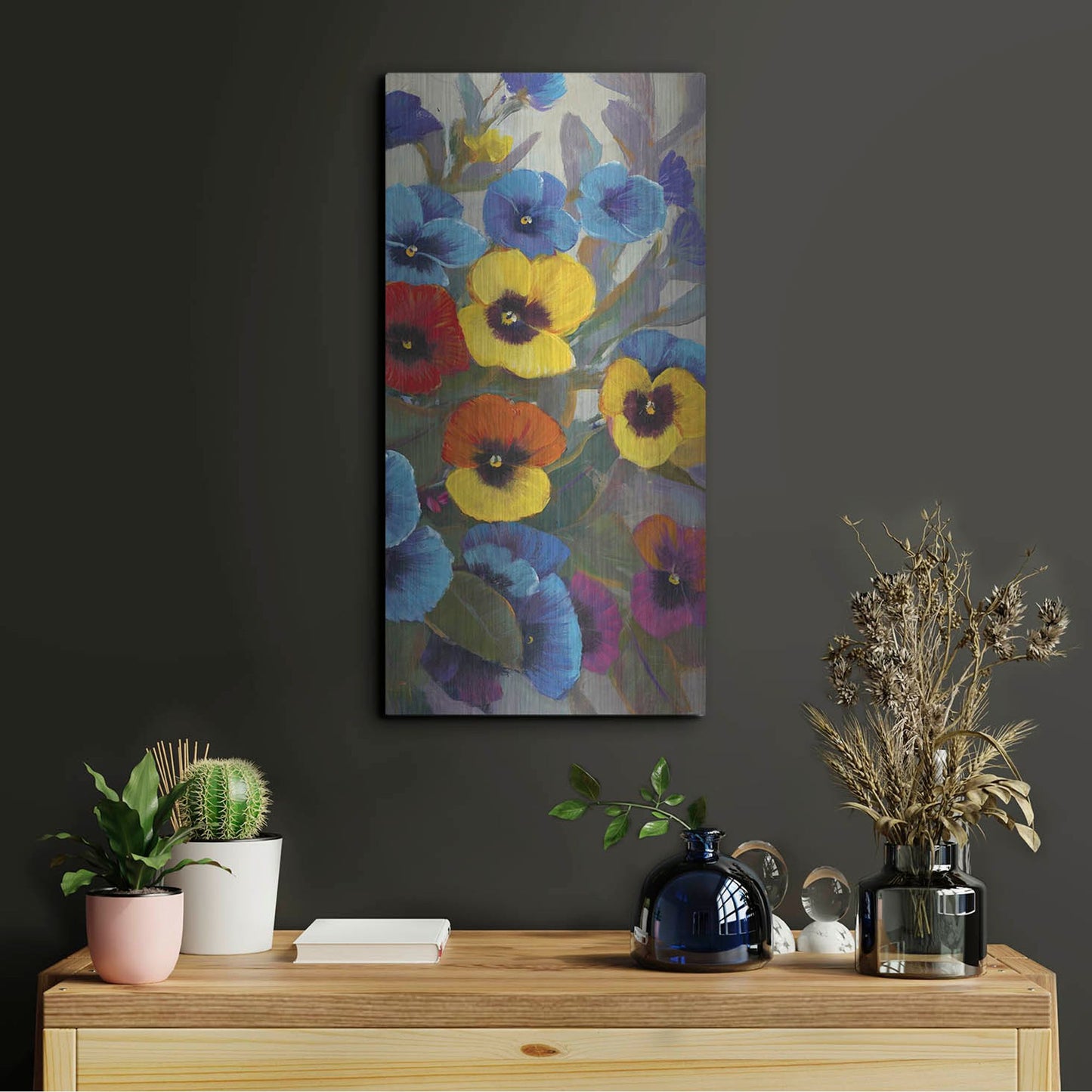 Luxe Metal Art 'Pansy Panel III' by Tim O'Toole, Metal Wall Art,12x24