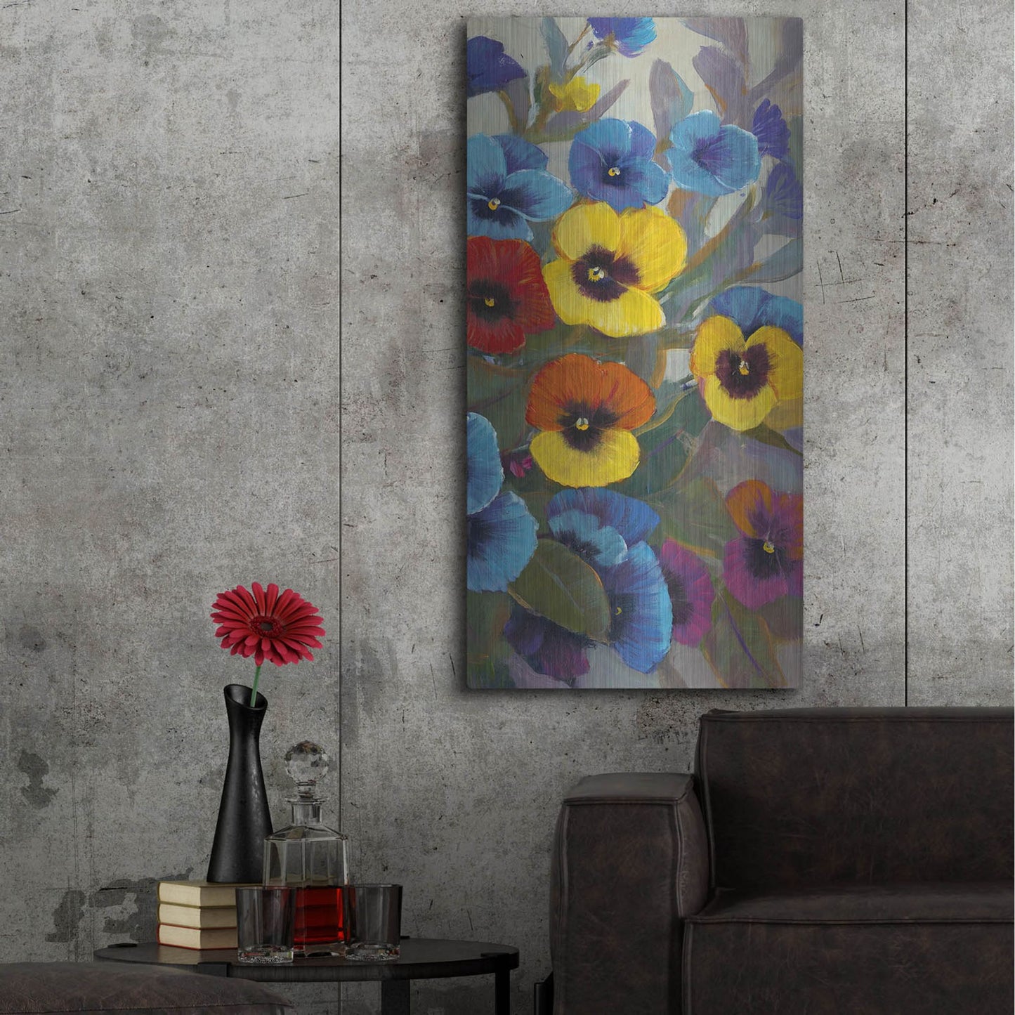 Luxe Metal Art 'Pansy Panel III' by Tim O'Toole, Metal Wall Art,24x48