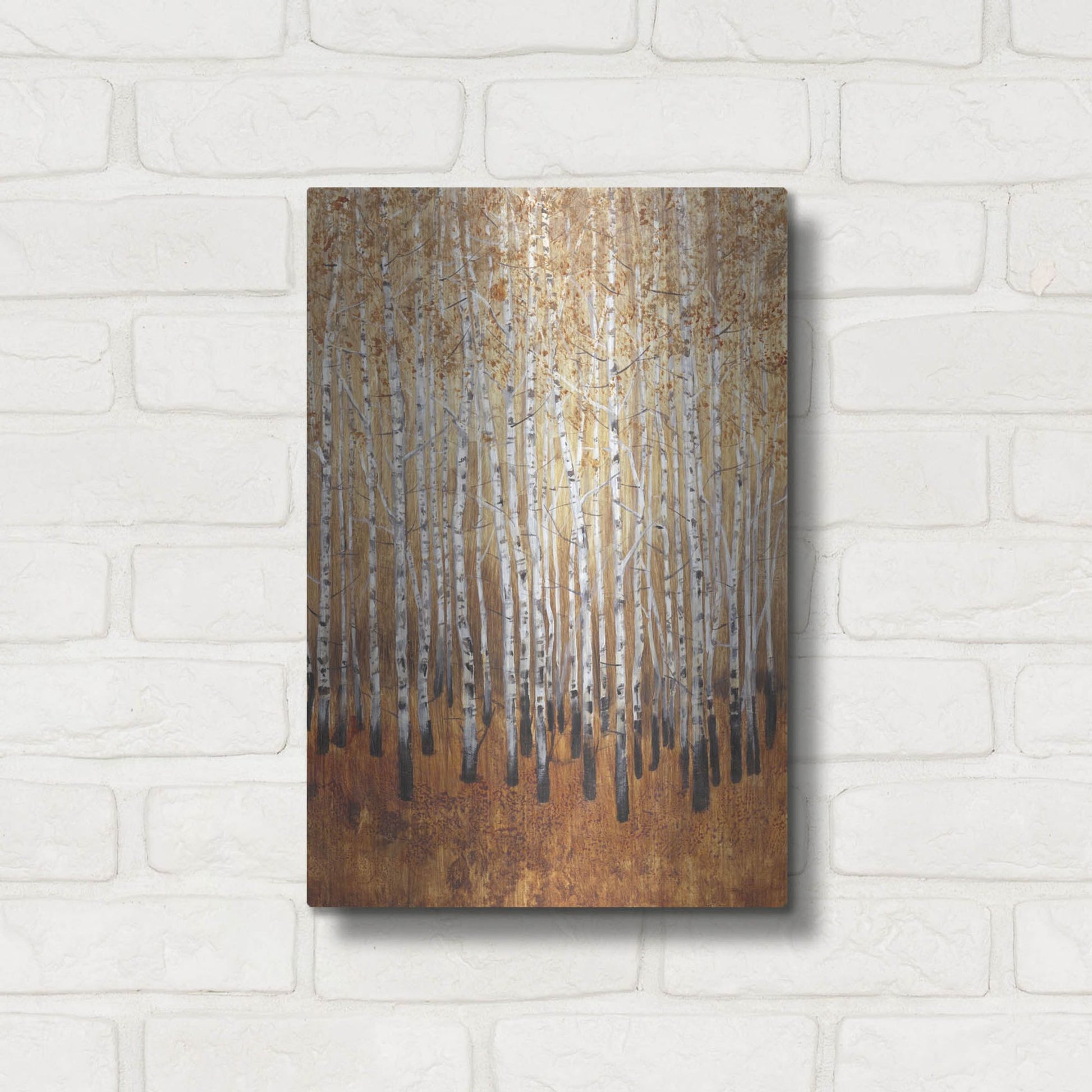 Luxe Metal Art 'Sienna Birches I' by Tim O'Toole, Metal Wall Art,12x16