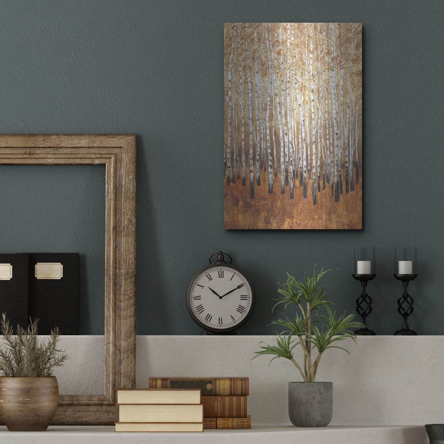 Luxe Metal Art 'Sienna Birches I' by Tim O'Toole, Metal Wall Art,12x16