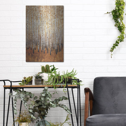 Luxe Metal Art 'Sienna Birches I' by Tim O'Toole, Metal Wall Art,12x16