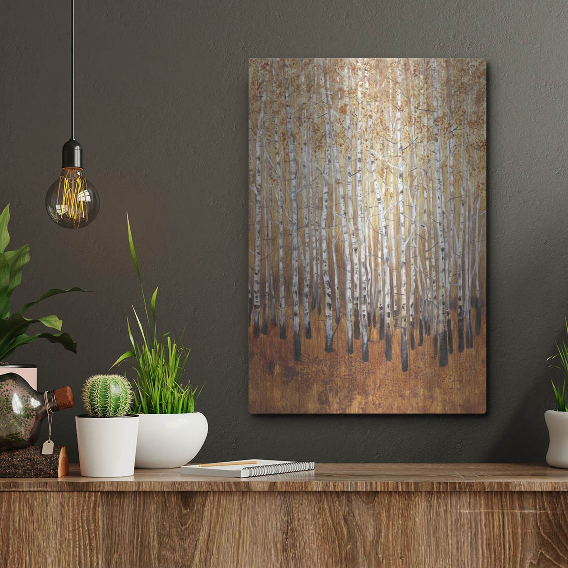 Luxe Metal Art 'Sienna Birches I' by Tim O'Toole, Metal Wall Art,12x16