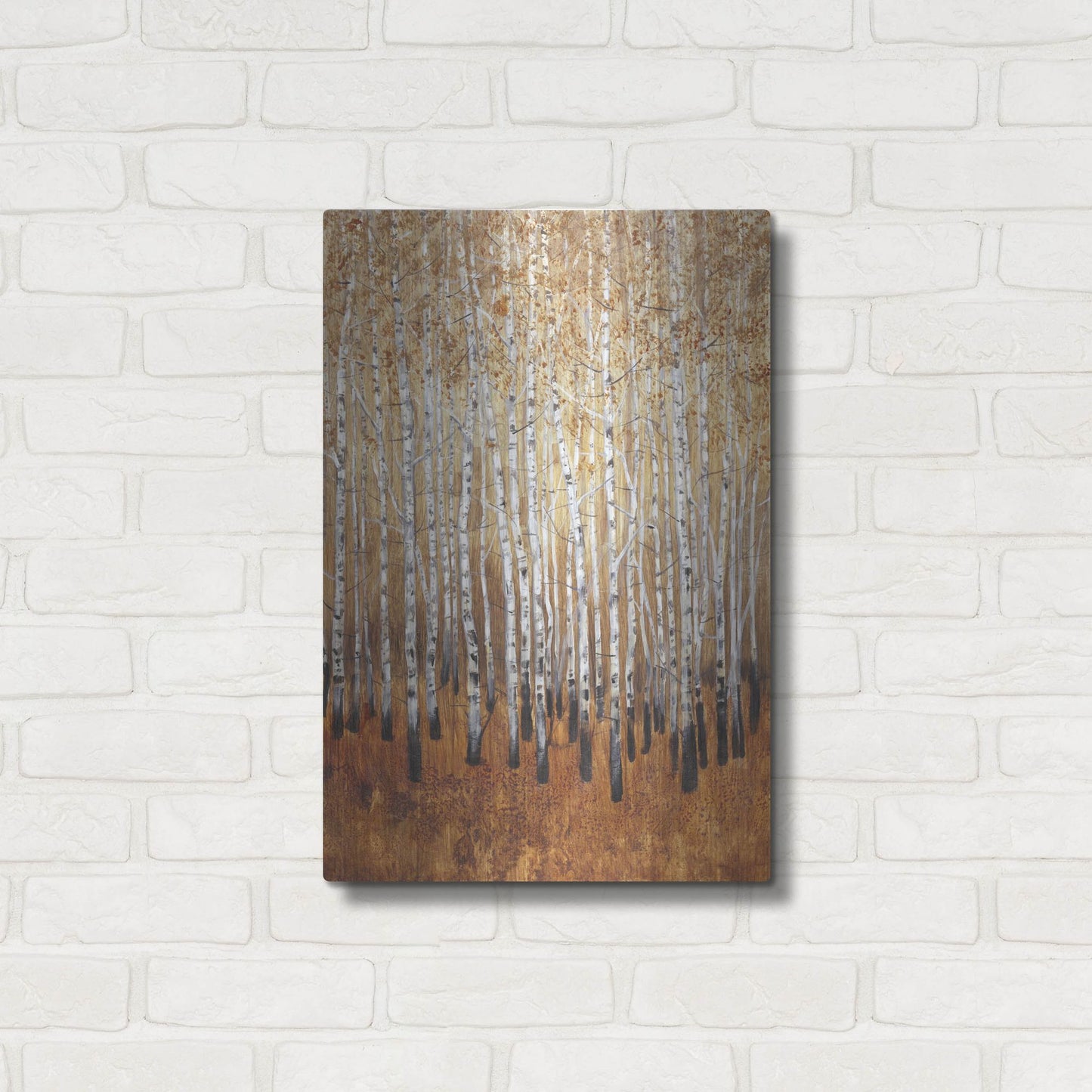 Luxe Metal Art 'Sienna Birches I' by Tim O'Toole, Metal Wall Art,16x24