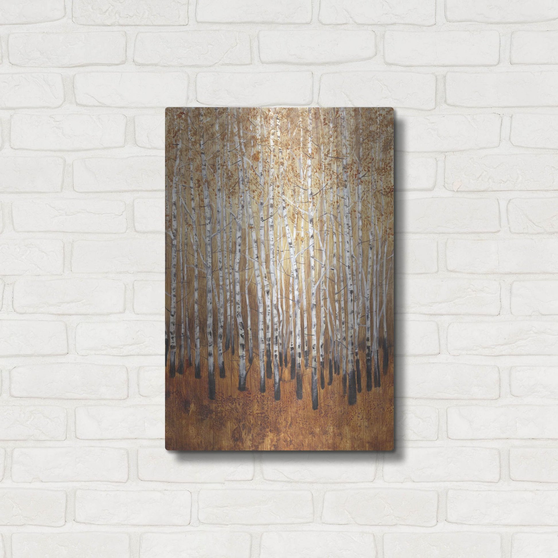 Luxe Metal Art 'Sienna Birches I' by Tim O'Toole, Metal Wall Art,16x24