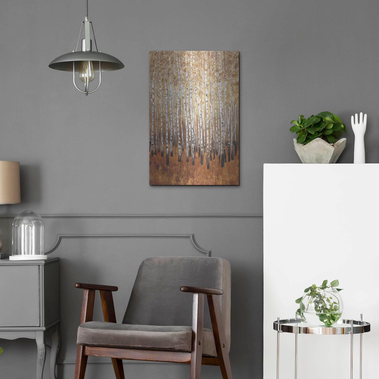 Luxe Metal Art 'Sienna Birches I' by Tim O'Toole, Metal Wall Art,16x24