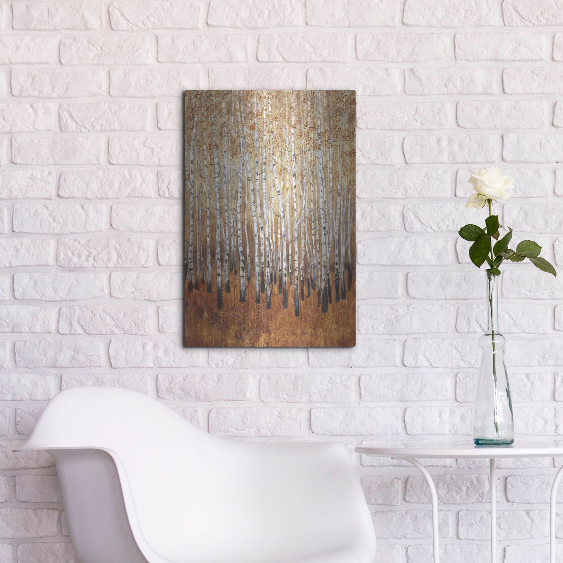 Luxe Metal Art 'Sienna Birches I' by Tim O'Toole, Metal Wall Art,16x24