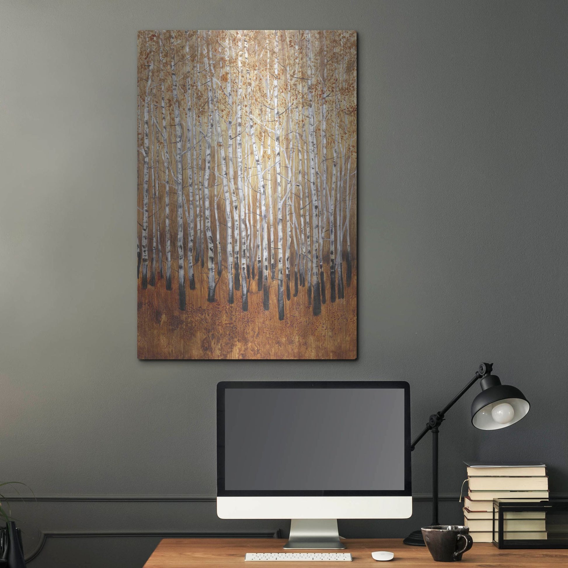 Luxe Metal Art 'Sienna Birches I' by Tim O'Toole, Metal Wall Art,24x36