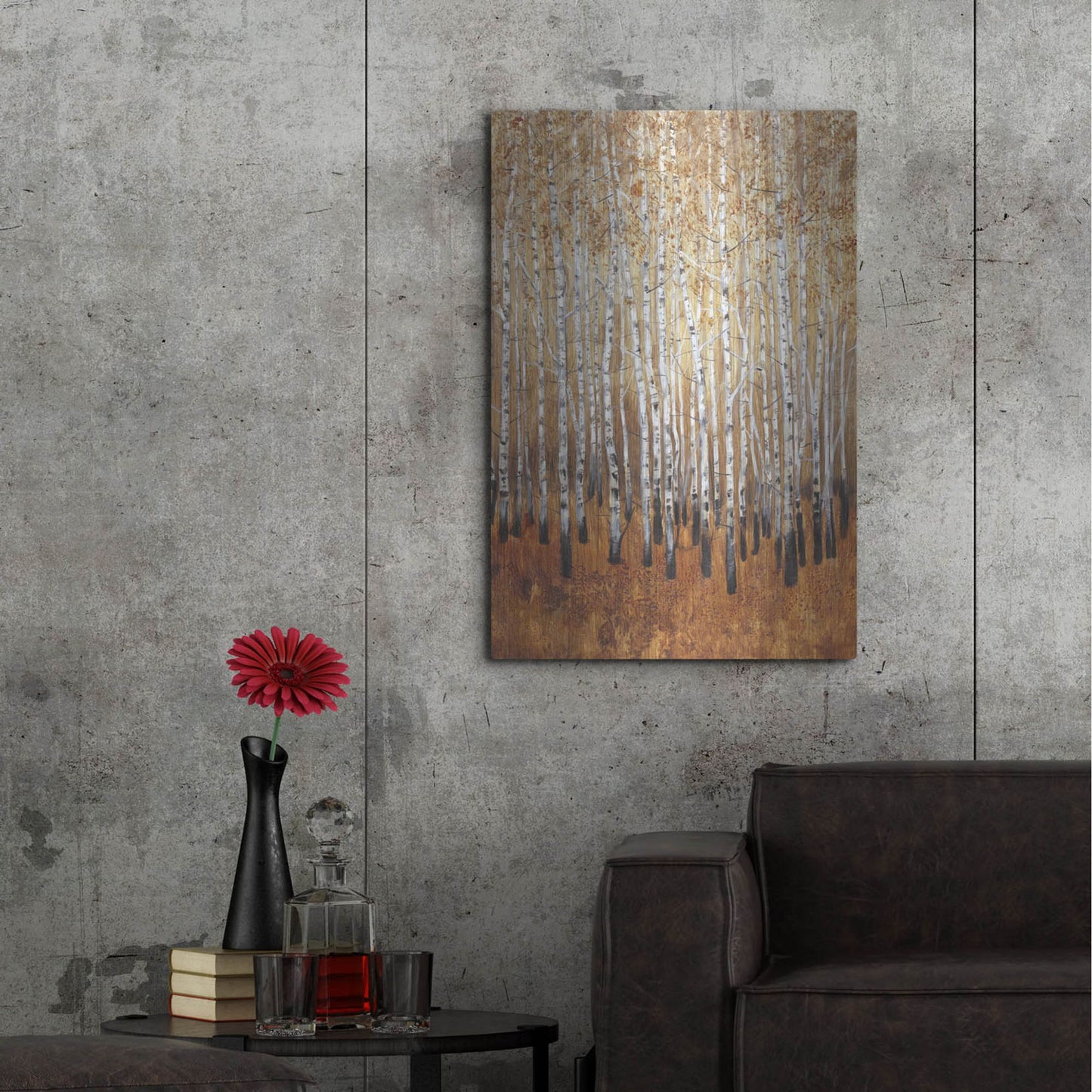 Luxe Metal Art 'Sienna Birches I' by Tim O'Toole, Metal Wall Art,24x36