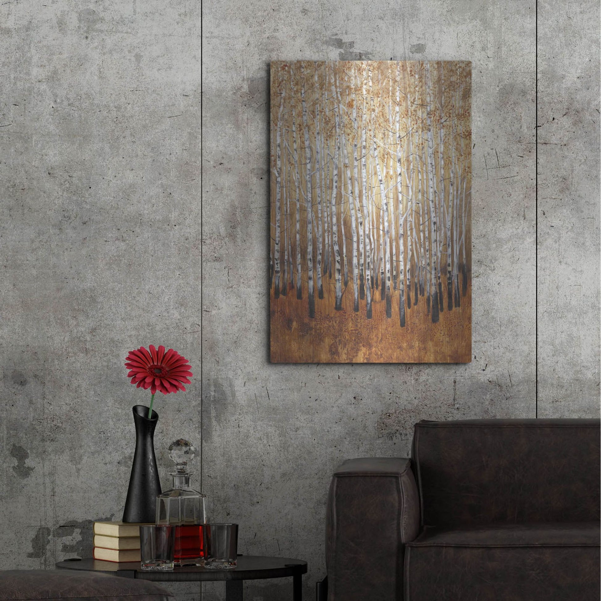 Luxe Metal Art 'Sienna Birches I' by Tim O'Toole, Metal Wall Art,24x36