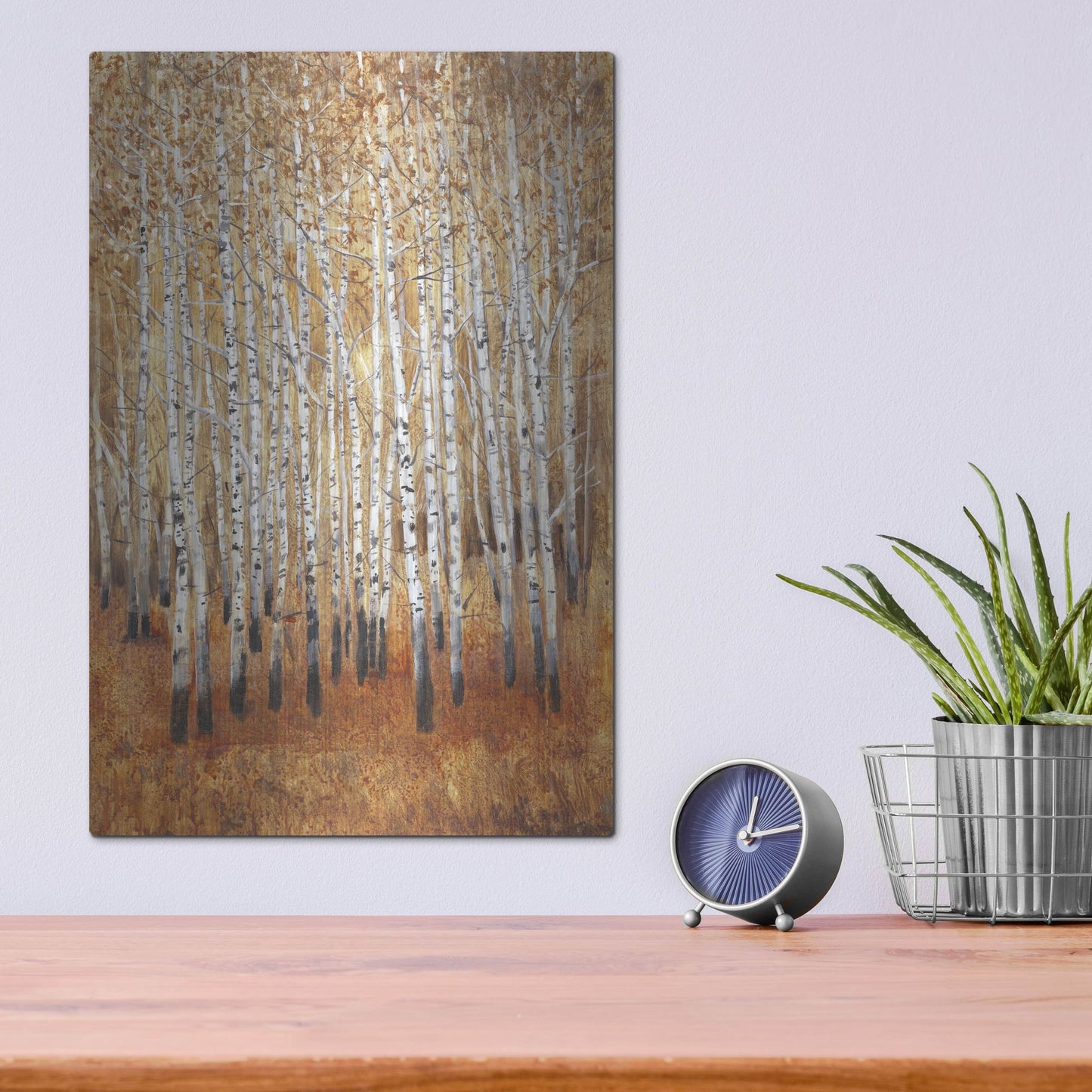 Luxe Metal Art 'Sienna Birches II' by Tim O'Toole, Metal Wall Art,12x16