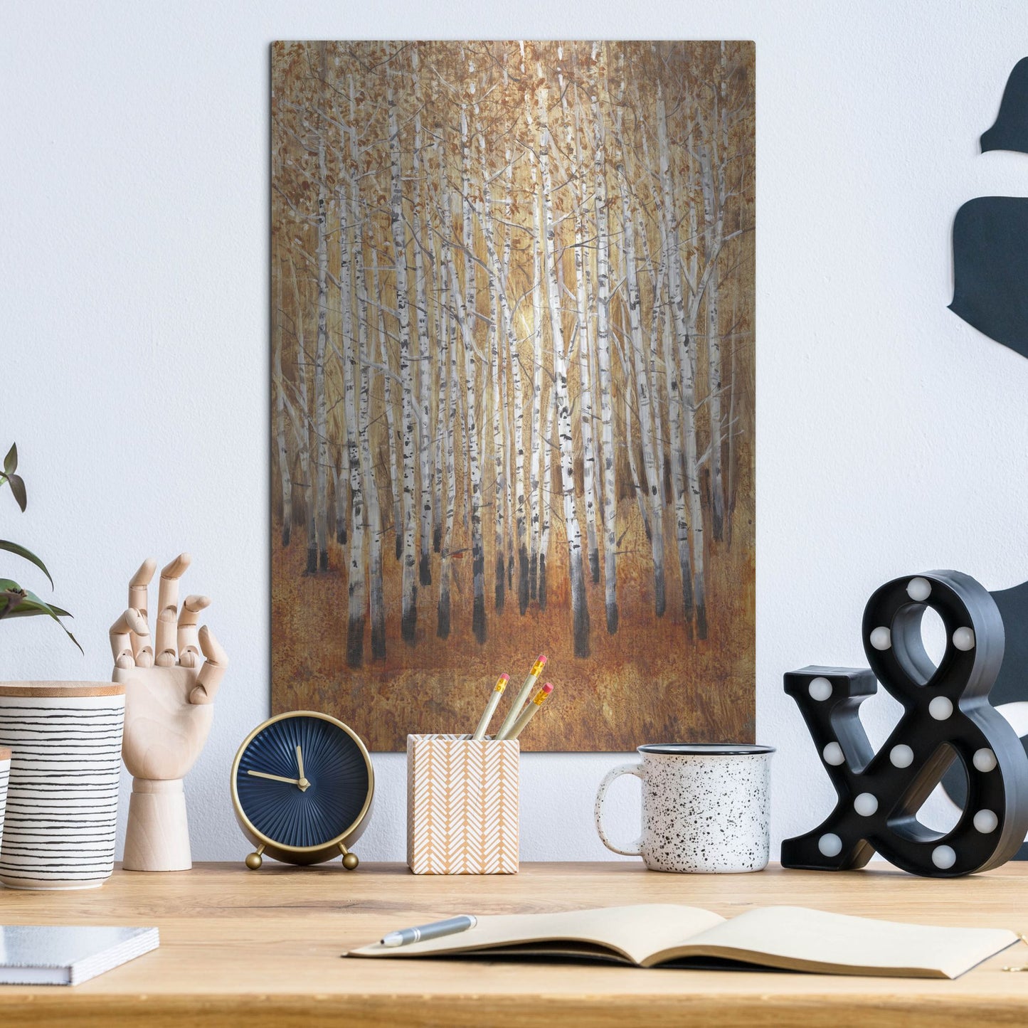 Luxe Metal Art 'Sienna Birches II' by Tim O'Toole, Metal Wall Art,12x16