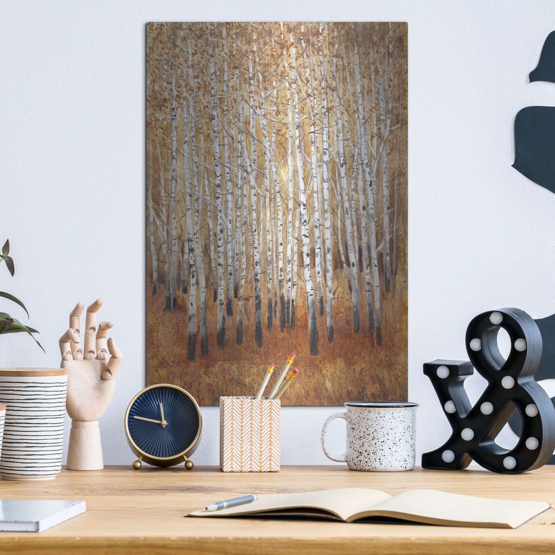 Luxe Metal Art 'Sienna Birches II' by Tim O'Toole, Metal Wall Art,12x16