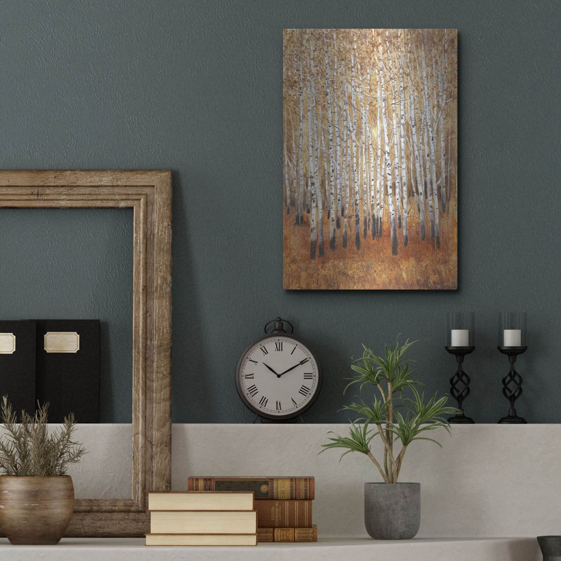 Luxe Metal Art 'Sienna Birches II' by Tim O'Toole, Metal Wall Art,12x16