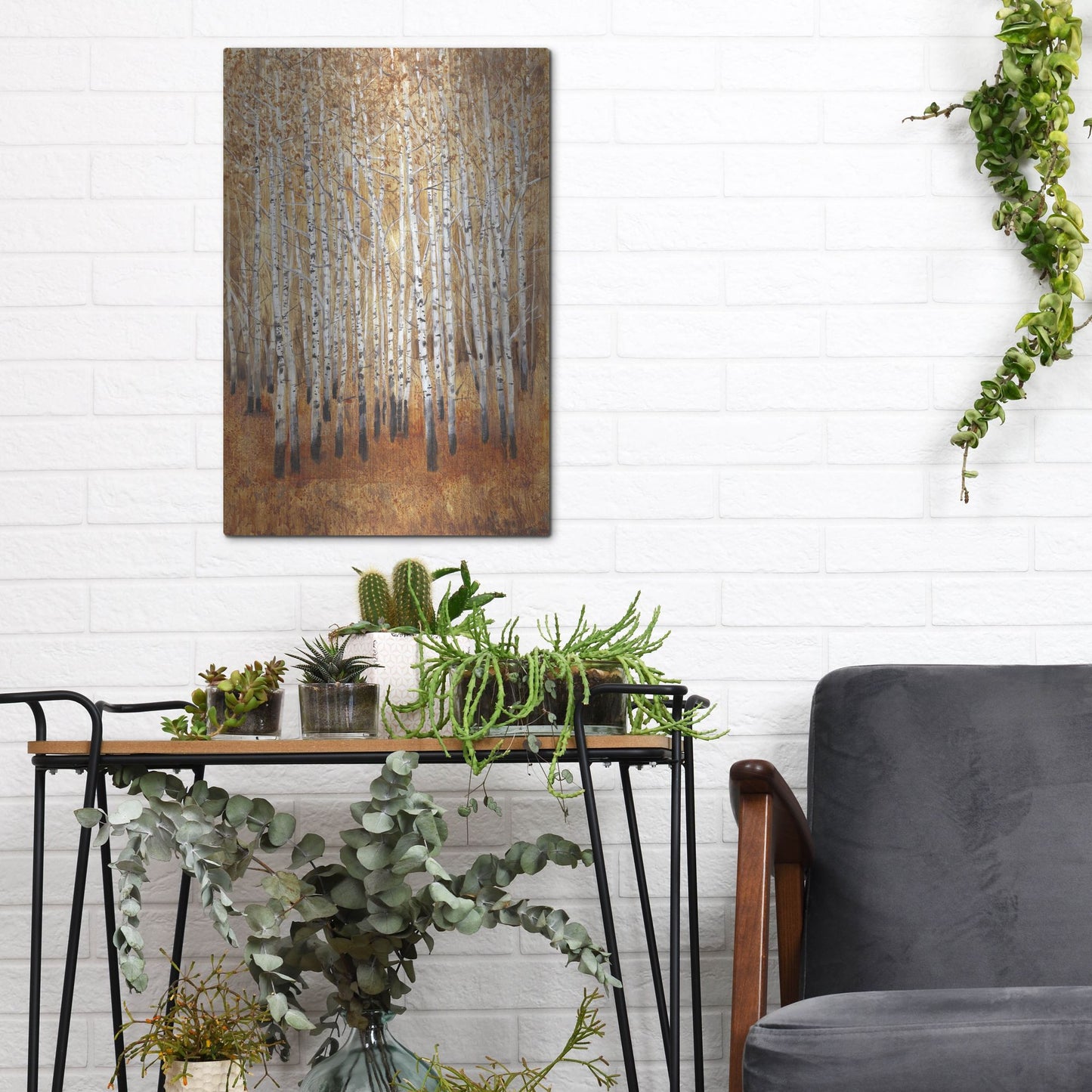 Luxe Metal Art 'Sienna Birches II' by Tim O'Toole, Metal Wall Art,12x16