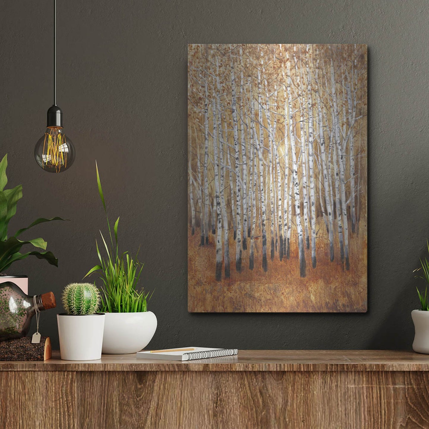 Luxe Metal Art 'Sienna Birches II' by Tim O'Toole, Metal Wall Art,12x16