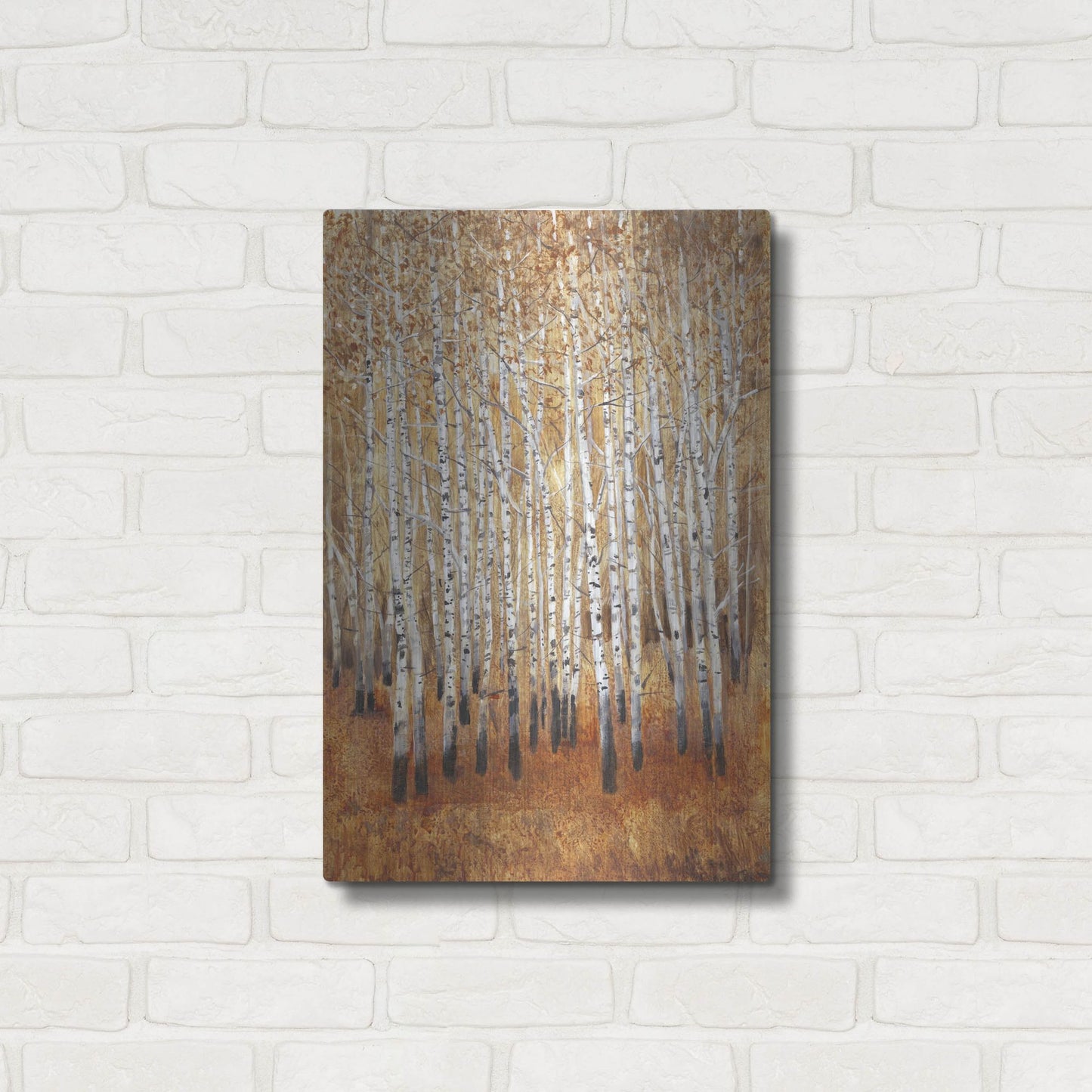 Luxe Metal Art 'Sienna Birches II' by Tim O'Toole, Metal Wall Art,16x24