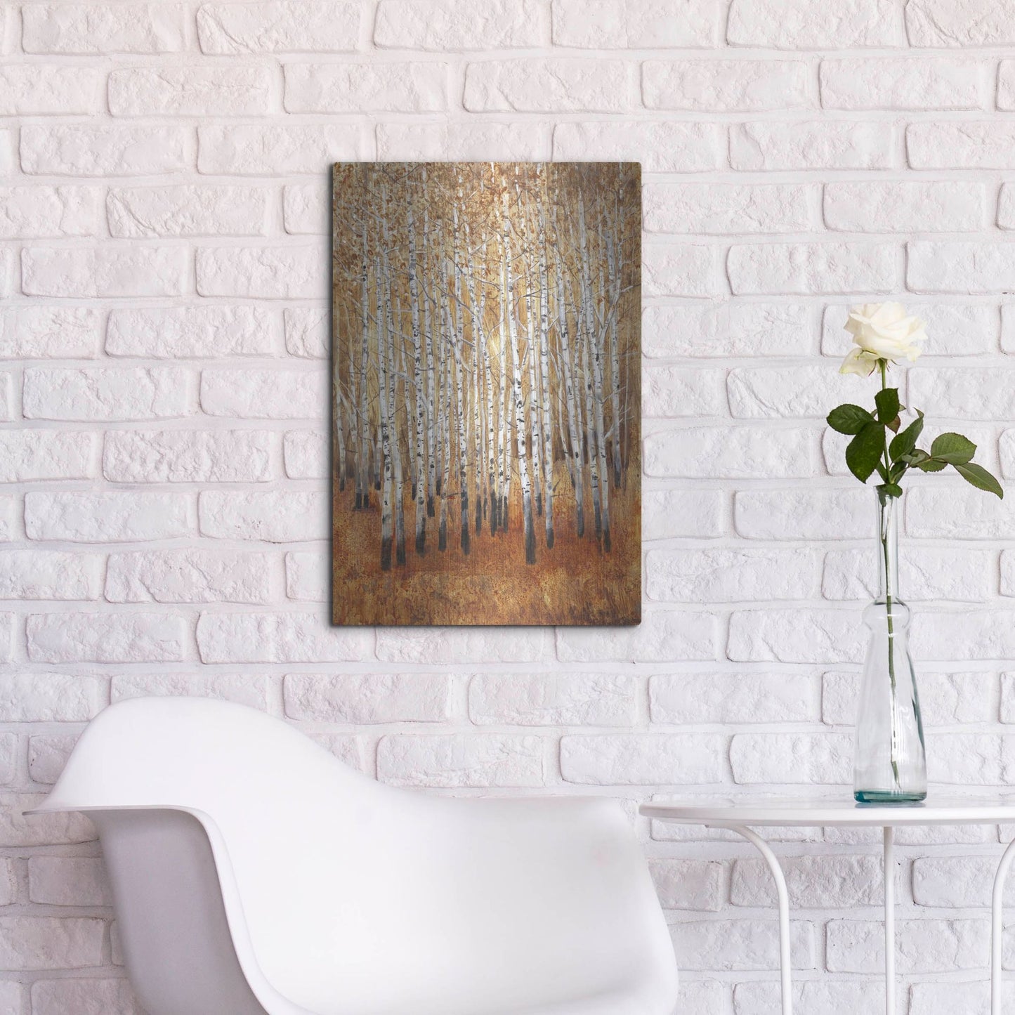 Luxe Metal Art 'Sienna Birches II' by Tim O'Toole, Metal Wall Art,16x24