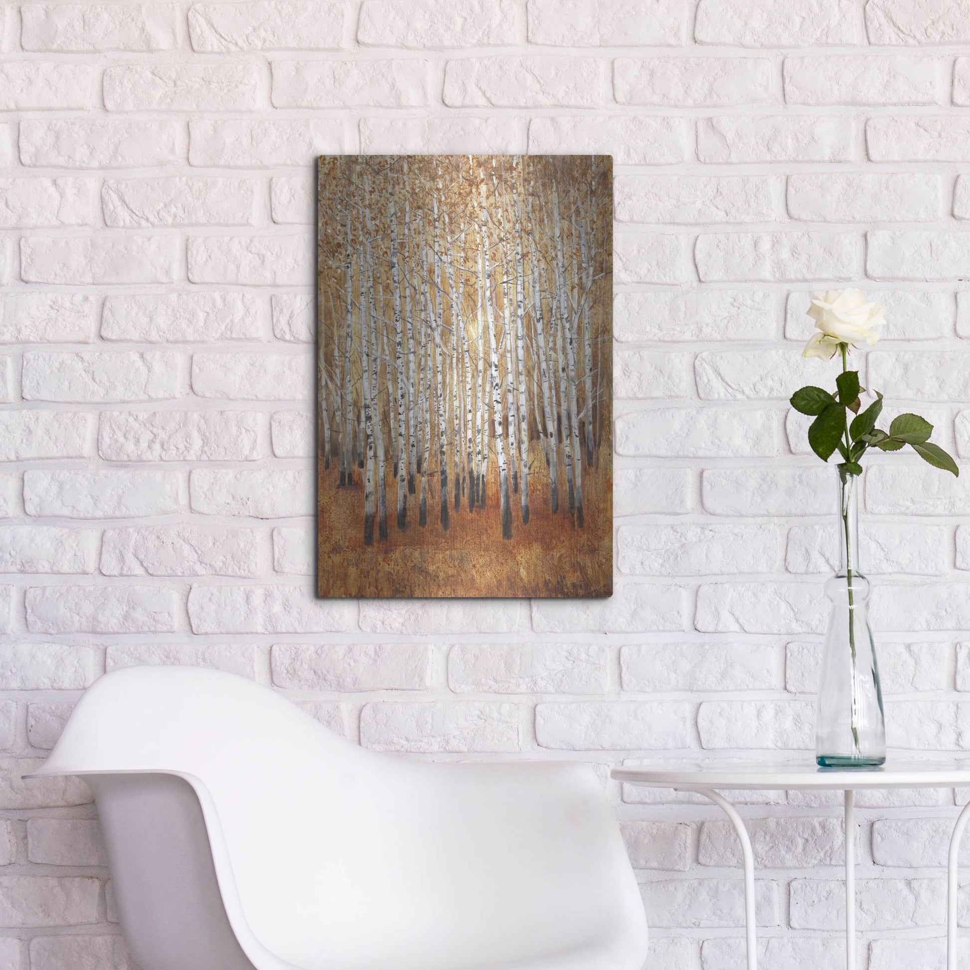 Luxe Metal Art 'Sienna Birches II' by Tim O'Toole, Metal Wall Art,16x24