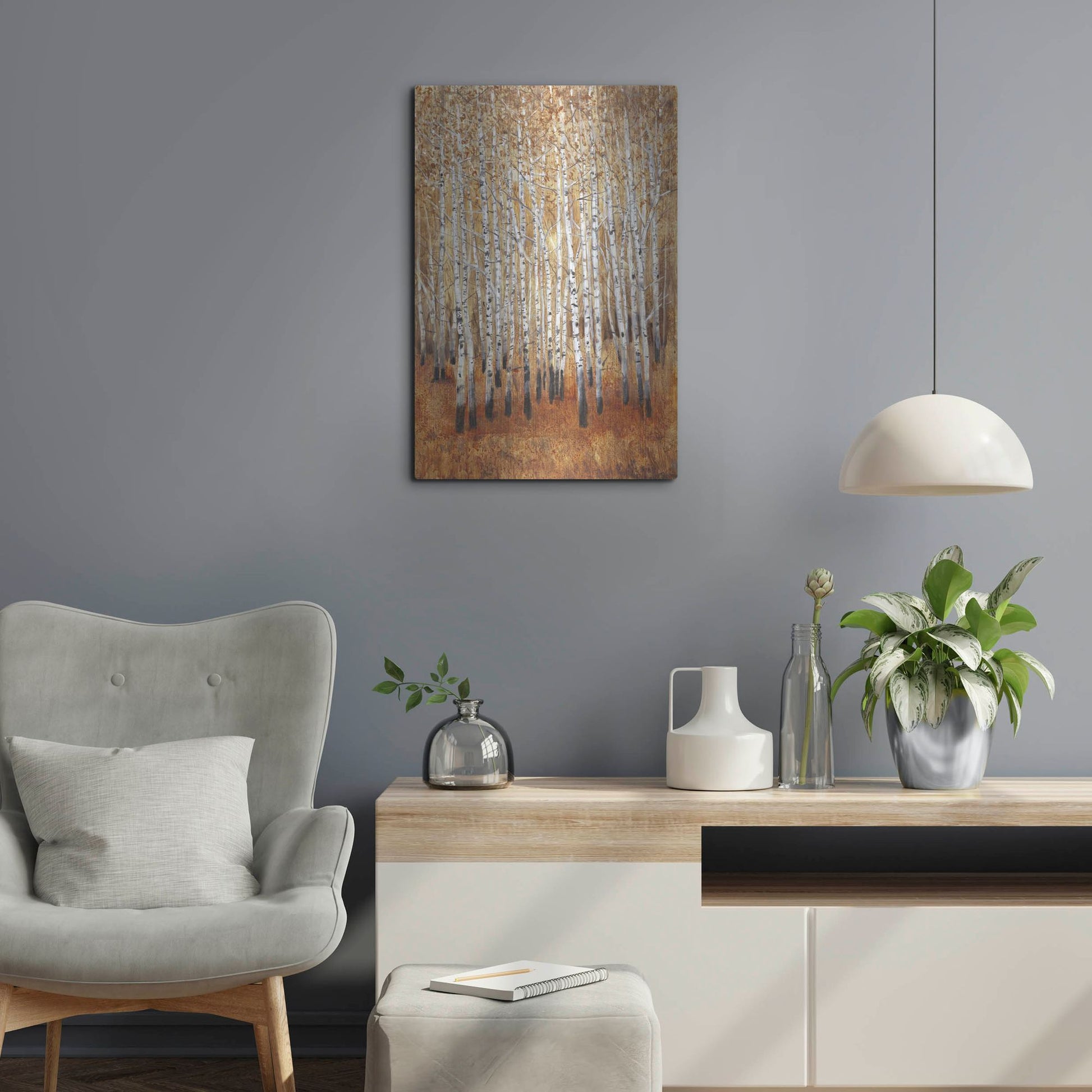 Luxe Metal Art 'Sienna Birches II' by Tim O'Toole, Metal Wall Art,16x24