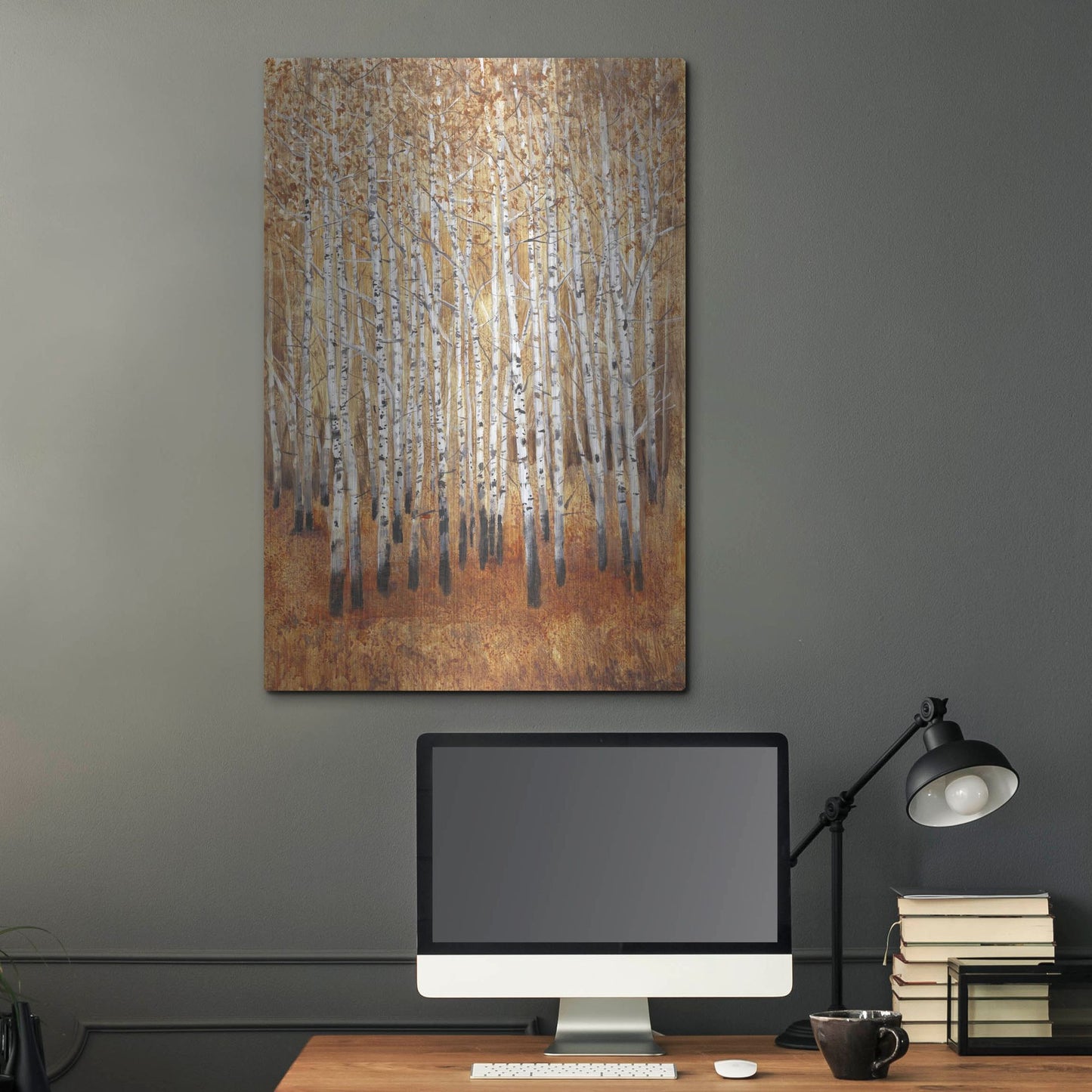 Luxe Metal Art 'Sienna Birches II' by Tim O'Toole, Metal Wall Art,24x36