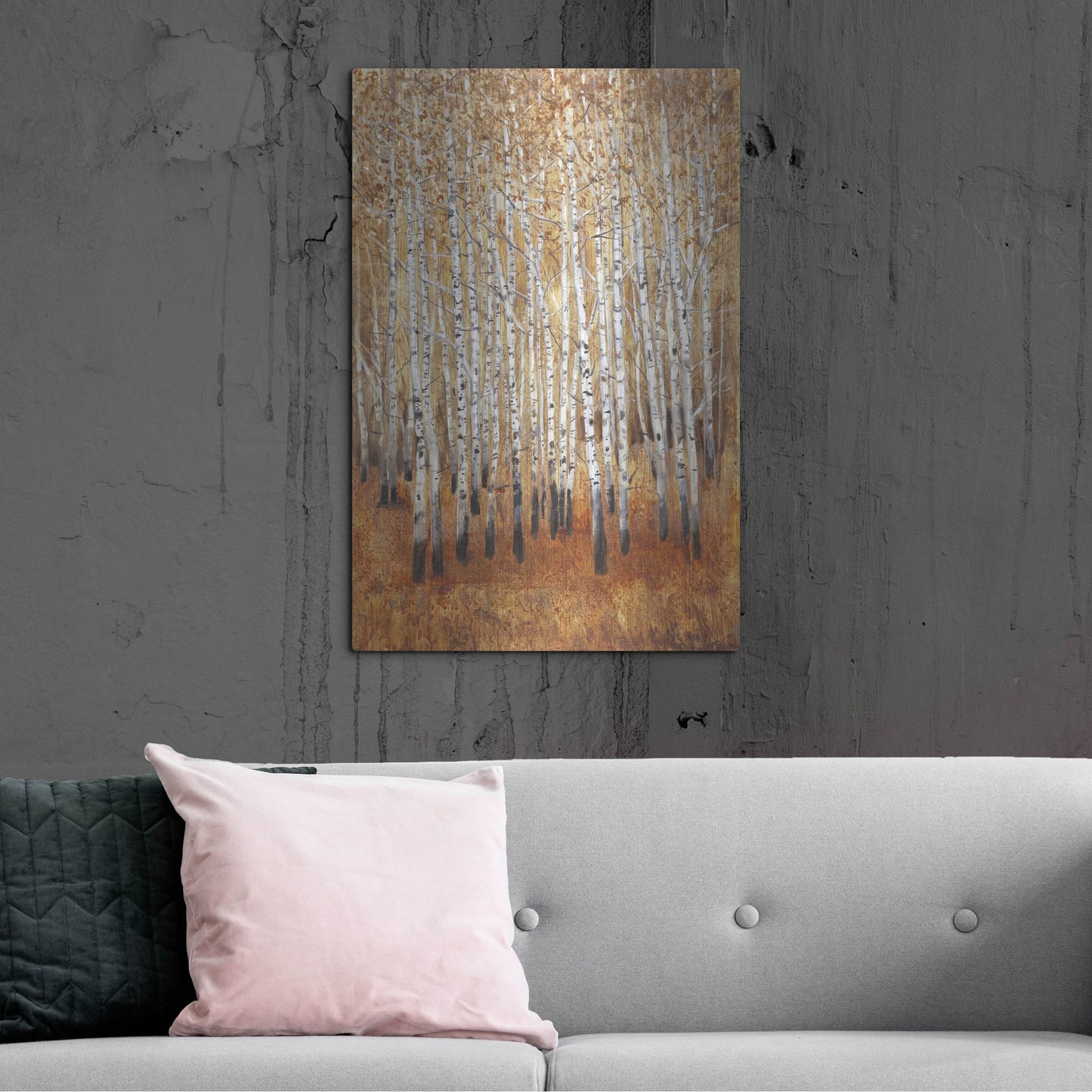 Luxe Metal Art 'Sienna Birches II' by Tim O'Toole, Metal Wall Art,24x36