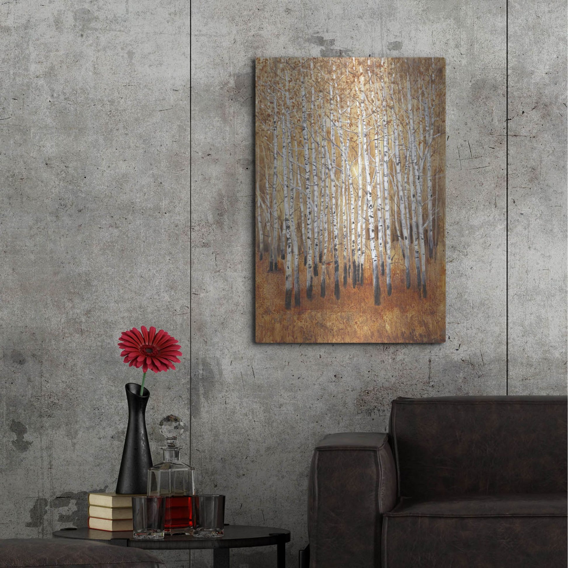 Luxe Metal Art 'Sienna Birches II' by Tim O'Toole, Metal Wall Art,24x36