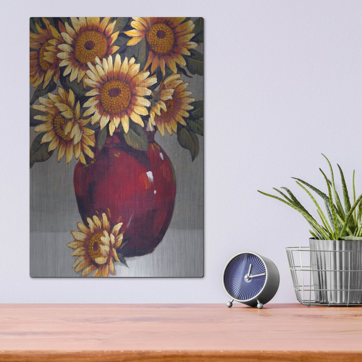 Luxe Metal Art 'Vase of Sunflowers II' by Tim O'Toole, Metal Wall Art,12x16