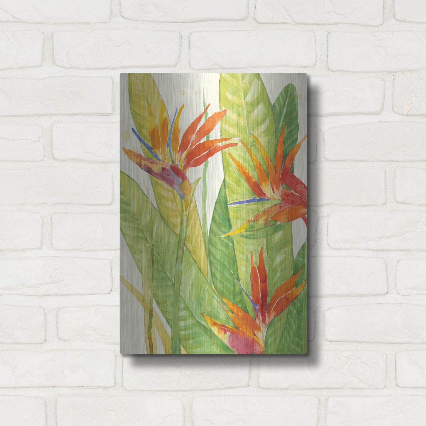 Luxe Metal Art 'Watercolor Tropical Flowers III' by Tim O'Toole, Metal Wall Art,12x16