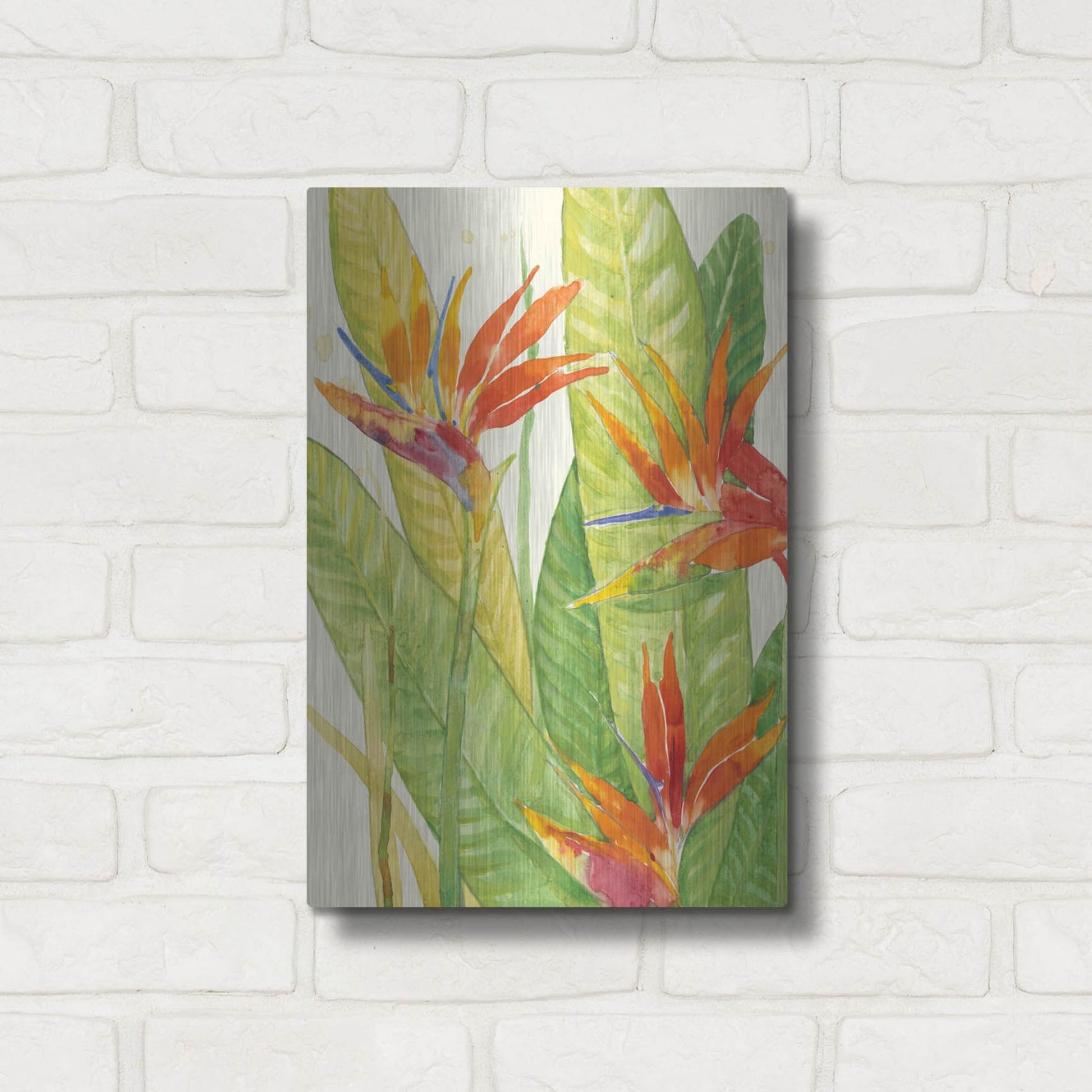Luxe Metal Art 'Watercolor Tropical Flowers III' by Tim O'Toole, Metal Wall Art,12x16