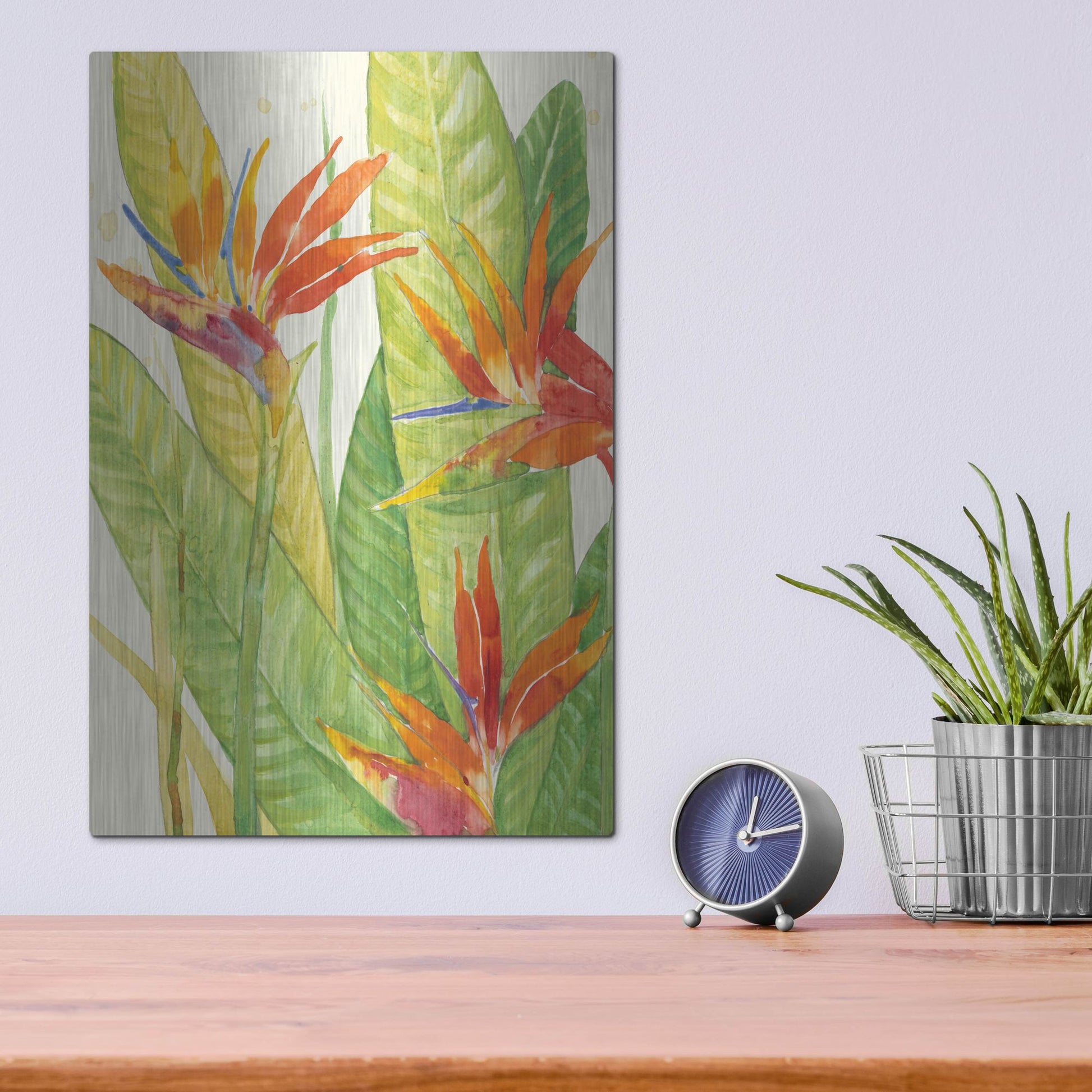 Luxe Metal Art 'Watercolor Tropical Flowers III' by Tim O'Toole, Metal Wall Art,12x16