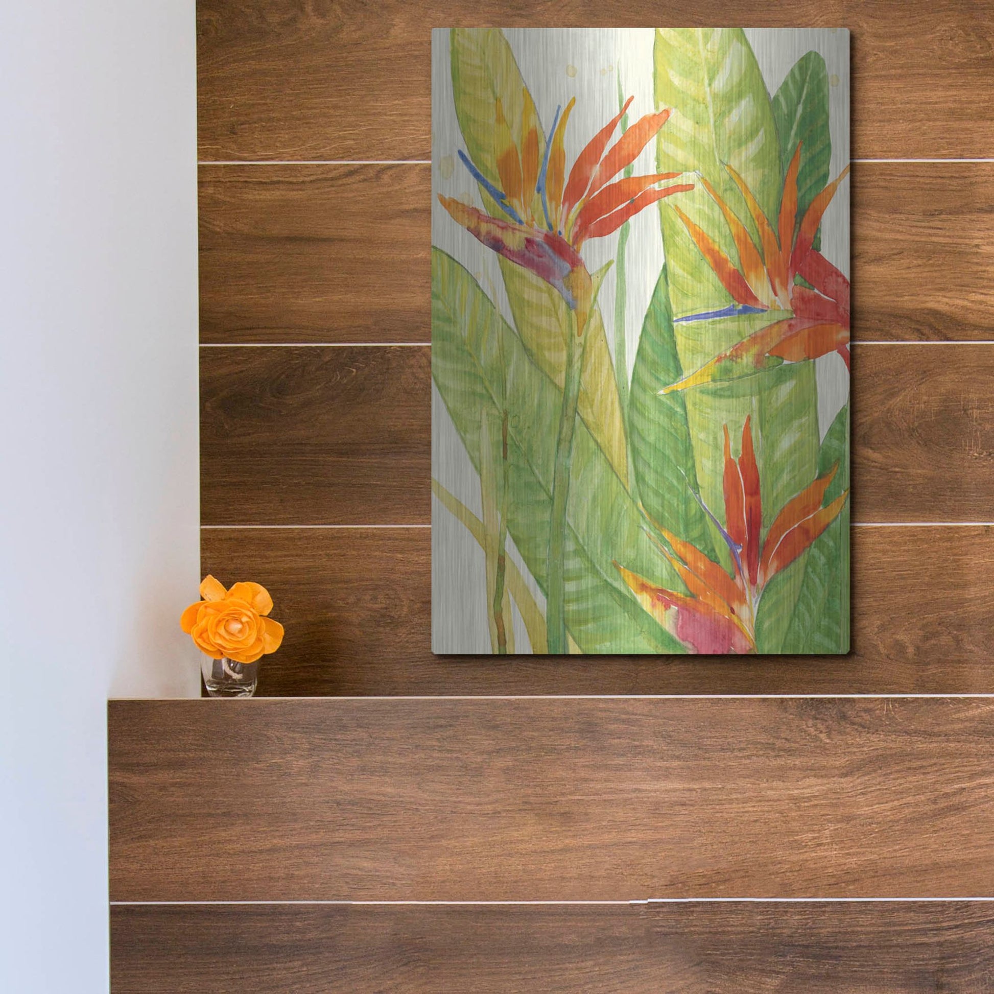 Luxe Metal Art 'Watercolor Tropical Flowers III' by Tim O'Toole, Metal Wall Art,12x16