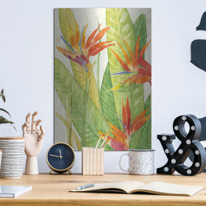 Luxe Metal Art 'Watercolor Tropical Flowers III' by Tim O'Toole, Metal Wall Art,12x16