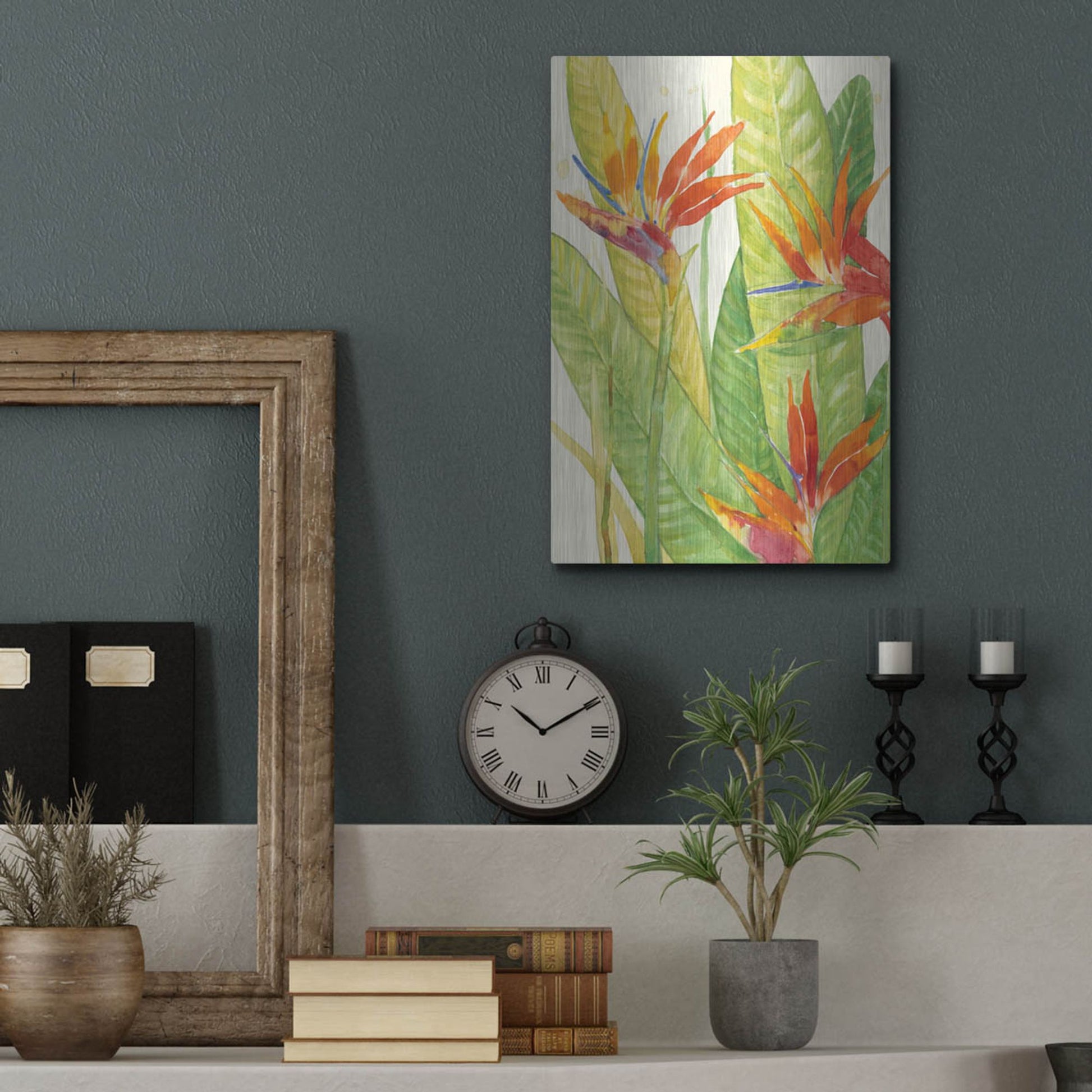 Luxe Metal Art 'Watercolor Tropical Flowers III' by Tim O'Toole, Metal Wall Art,12x16