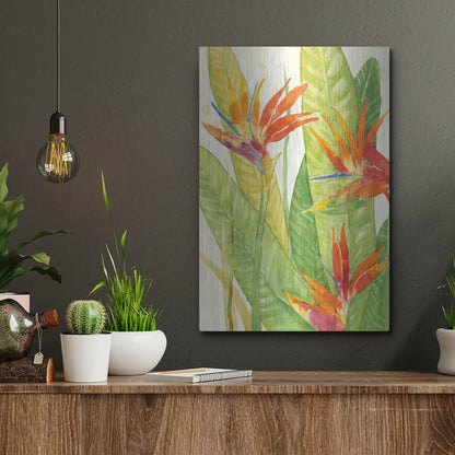 Luxe Metal Art 'Watercolor Tropical Flowers III' by Tim O'Toole, Metal Wall Art,12x16