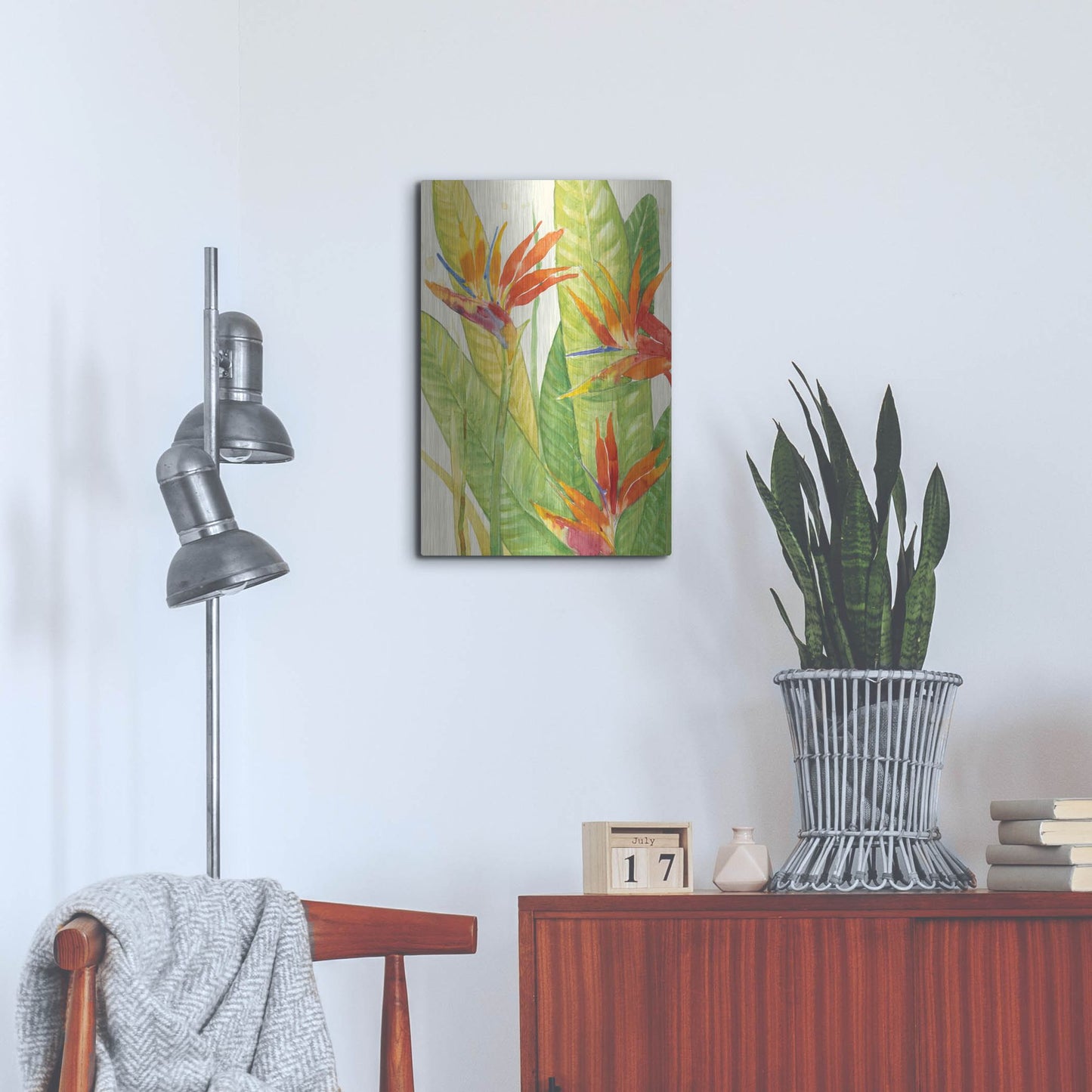 Luxe Metal Art 'Watercolor Tropical Flowers III' by Tim O'Toole, Metal Wall Art,16x24