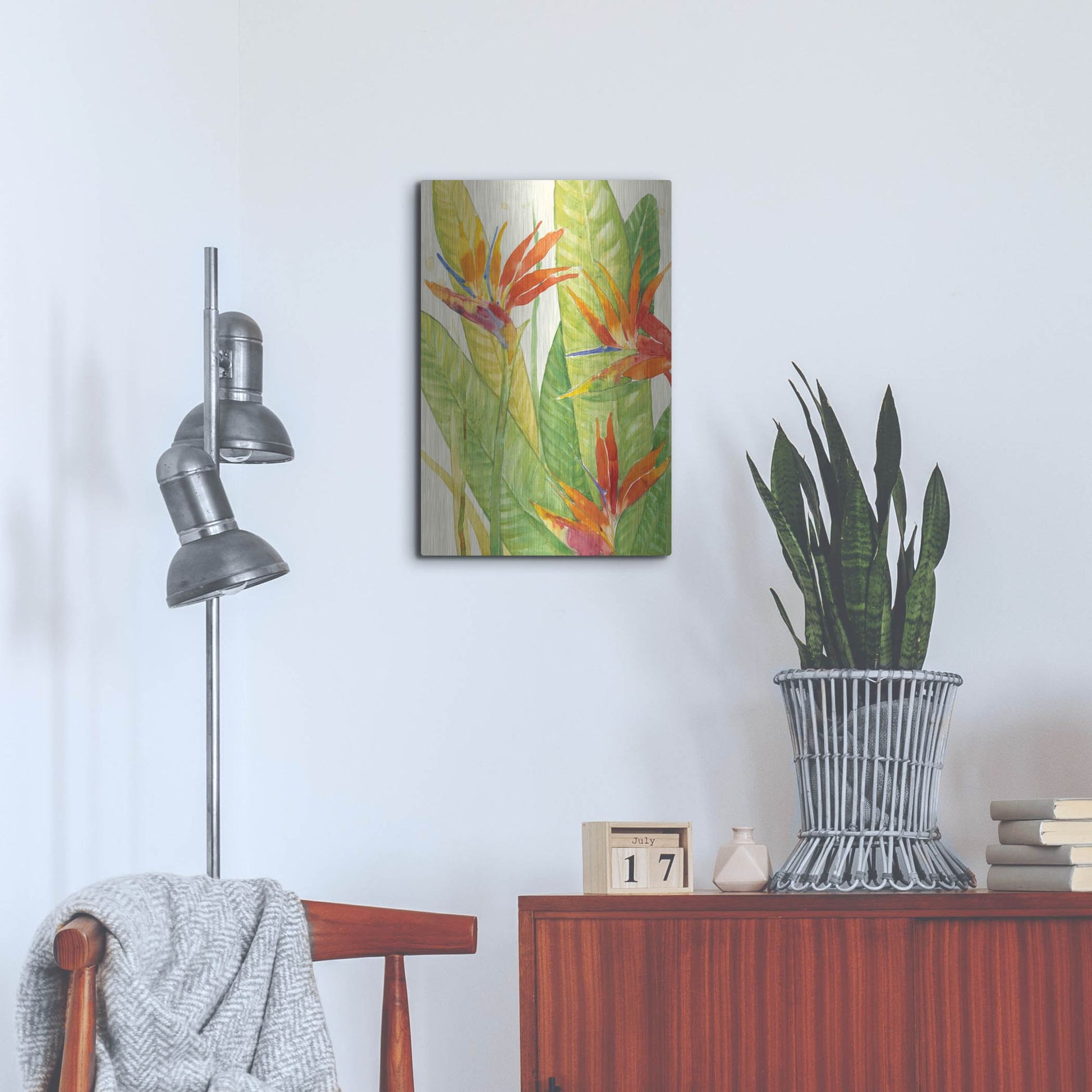 Luxe Metal Art 'Watercolor Tropical Flowers III' by Tim O'Toole, Metal Wall Art,16x24