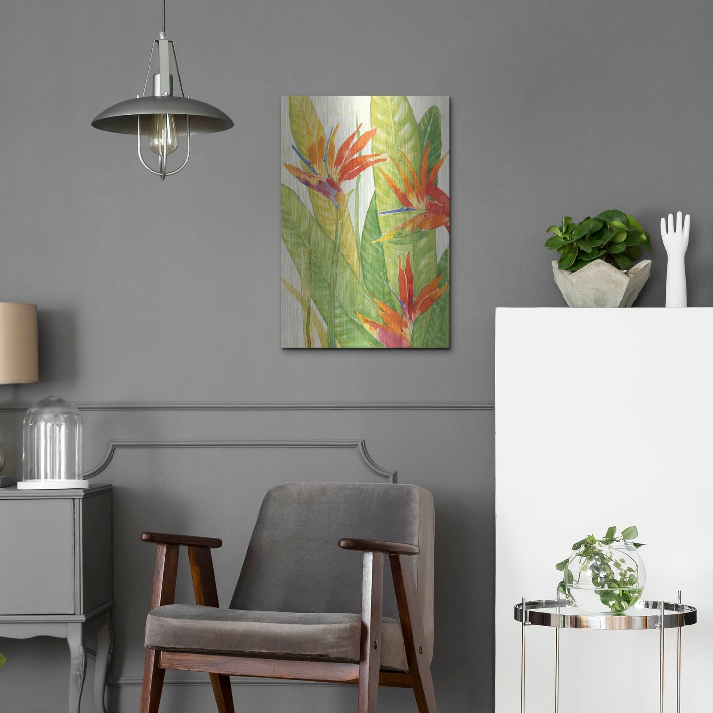 Luxe Metal Art 'Watercolor Tropical Flowers III' by Tim O'Toole, Metal Wall Art,16x24