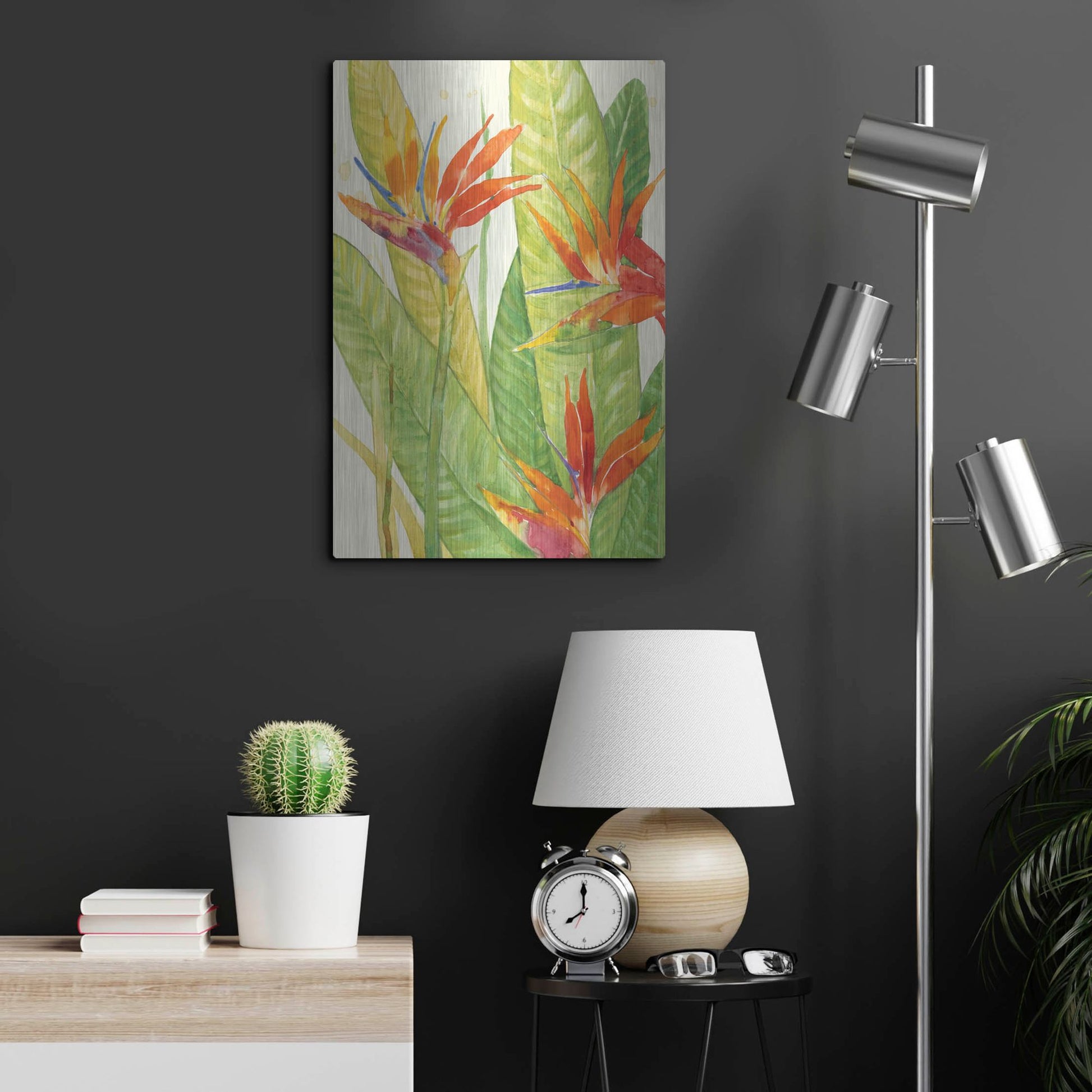 Luxe Metal Art 'Watercolor Tropical Flowers III' by Tim O'Toole, Metal Wall Art,16x24