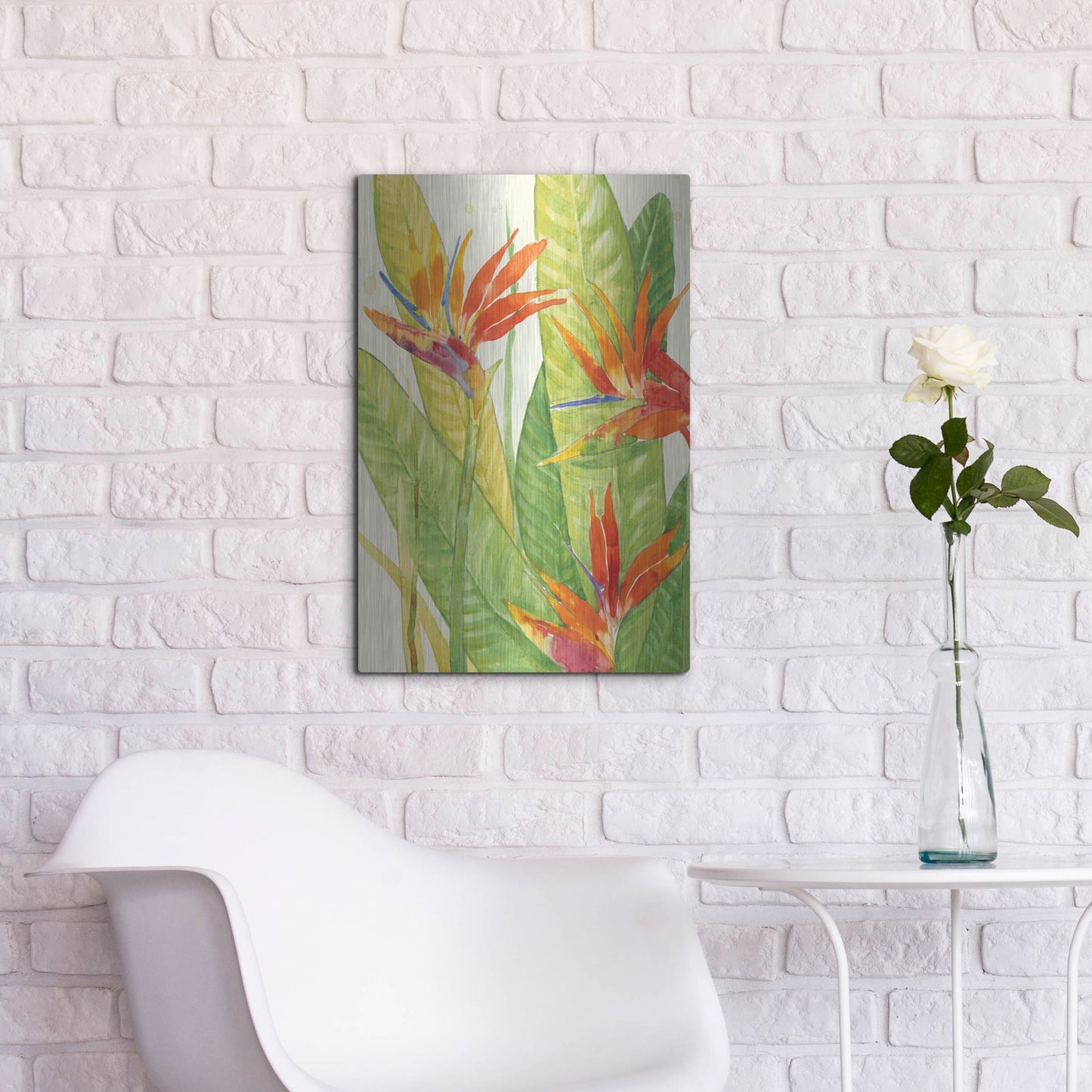 Luxe Metal Art 'Watercolor Tropical Flowers III' by Tim O'Toole, Metal Wall Art,16x24