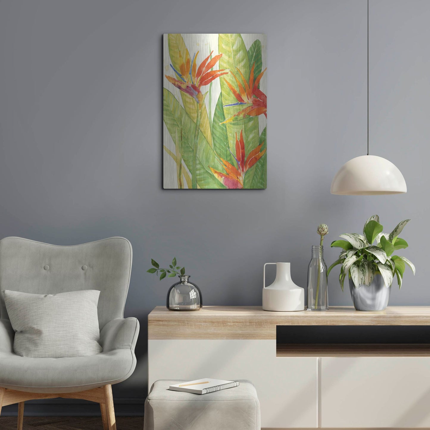 Luxe Metal Art 'Watercolor Tropical Flowers III' by Tim O'Toole, Metal Wall Art,16x24